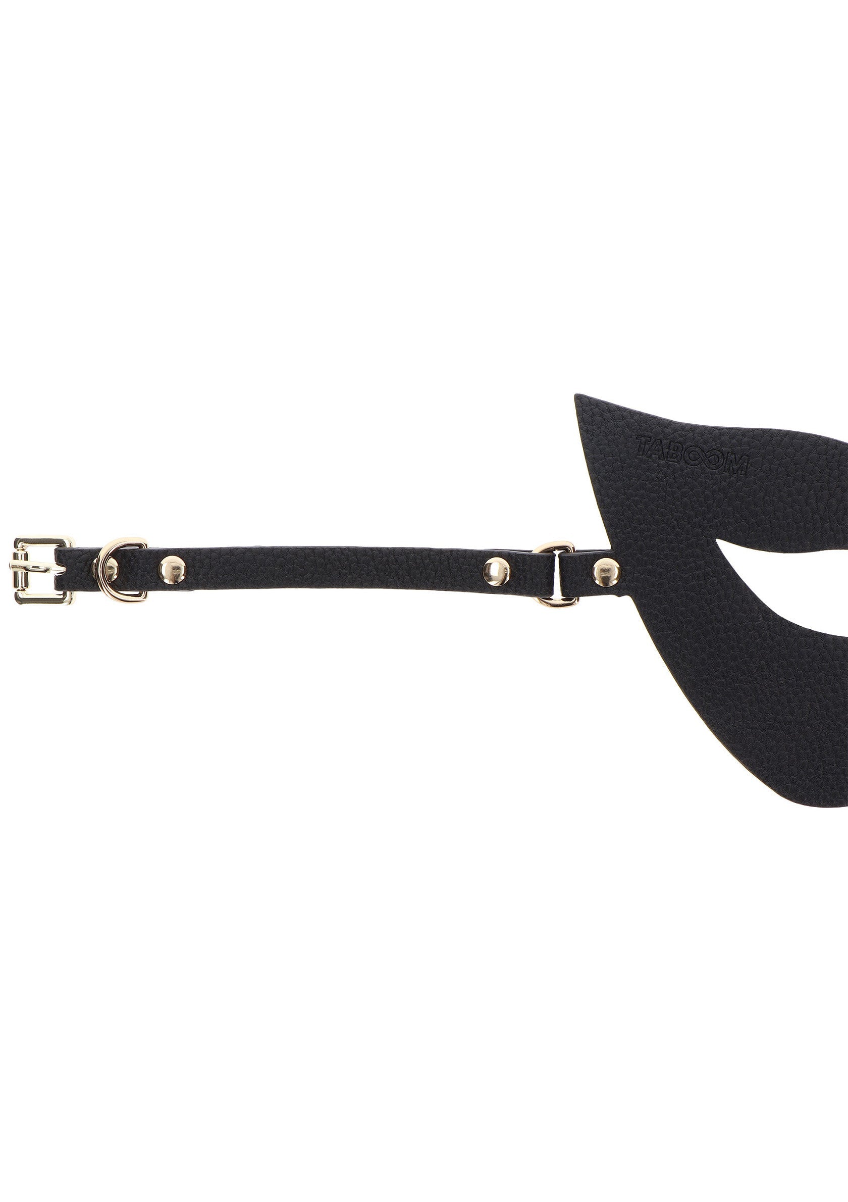 Masque chat noir en similicuir avec bride ajustable pour un look mystérieux et séduisant.; Zwarte kattenmasker in imitatieleer met verstelbare band voor een mysterieuze en verleidelijke look.; Black faux leather cat mask with adjustable strap for a mysterious and seductive look.