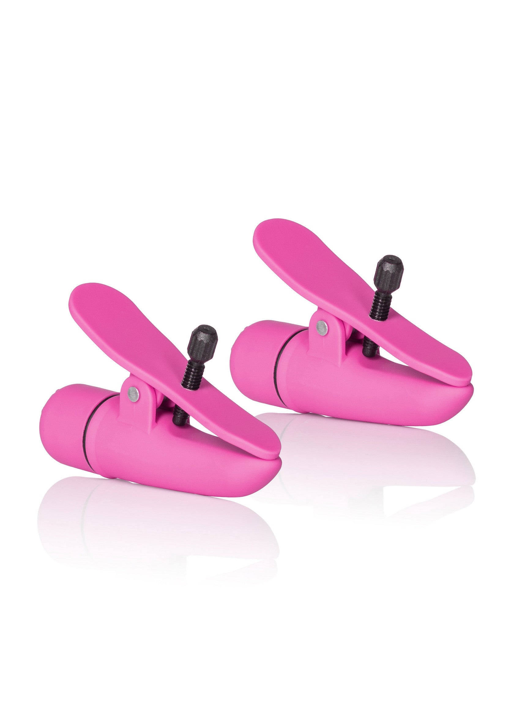 Pinces à tétons roses réglables pour une stimulation intense et personnalisée.; Roze tepelklemmen, verstelbaar voor intense en persoonlijke stimulatie.; Pink nipple clamps, adjustable for intense, personalized stimulation.