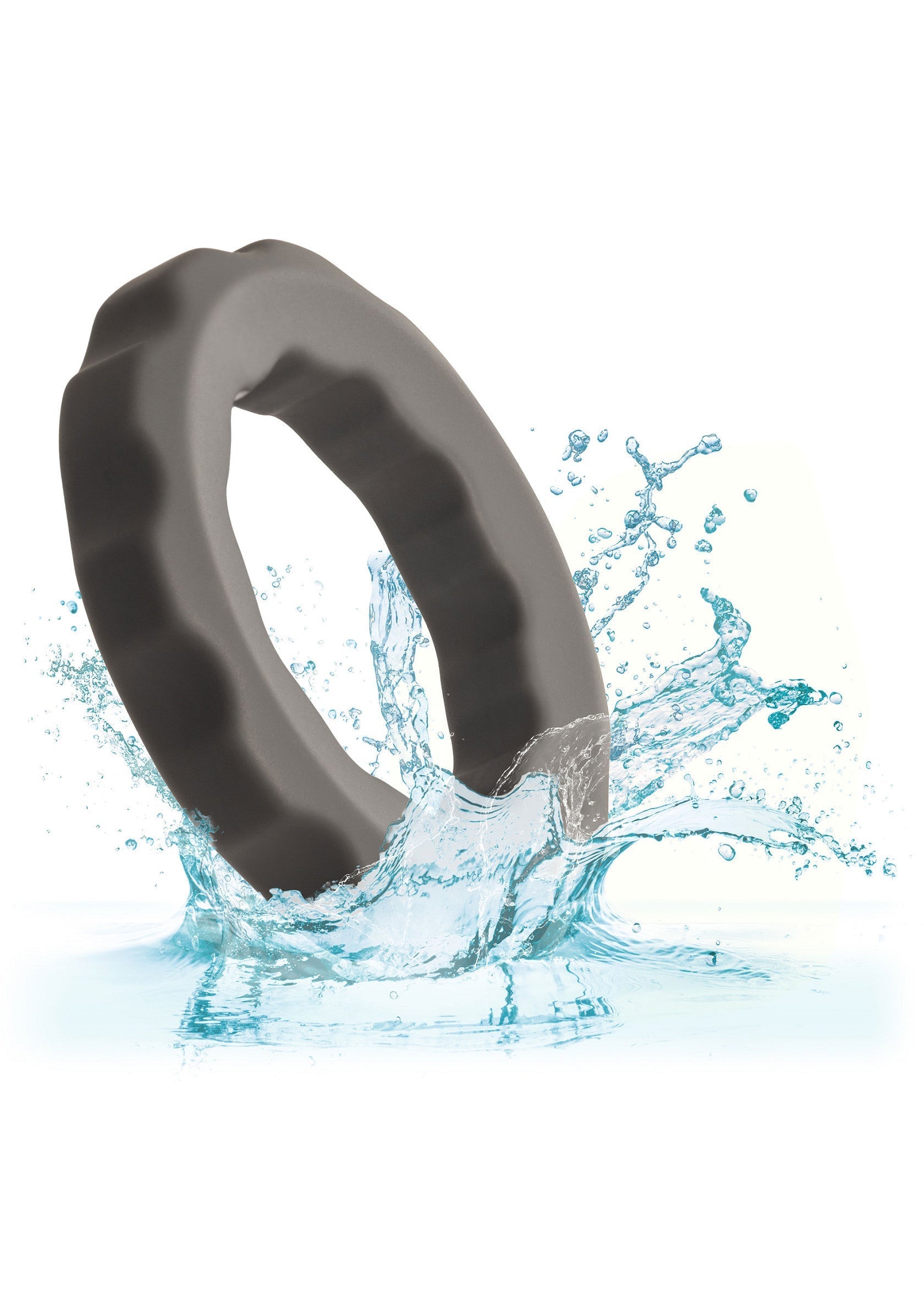 Anneau de couple gris foncé, imperméable et texturé pour un plaisir accru.; Donkergrijze, waterdichte en getextureerde penisring voor extra genot.; Dark grey, waterproof and textured cock ring for added pleasure.