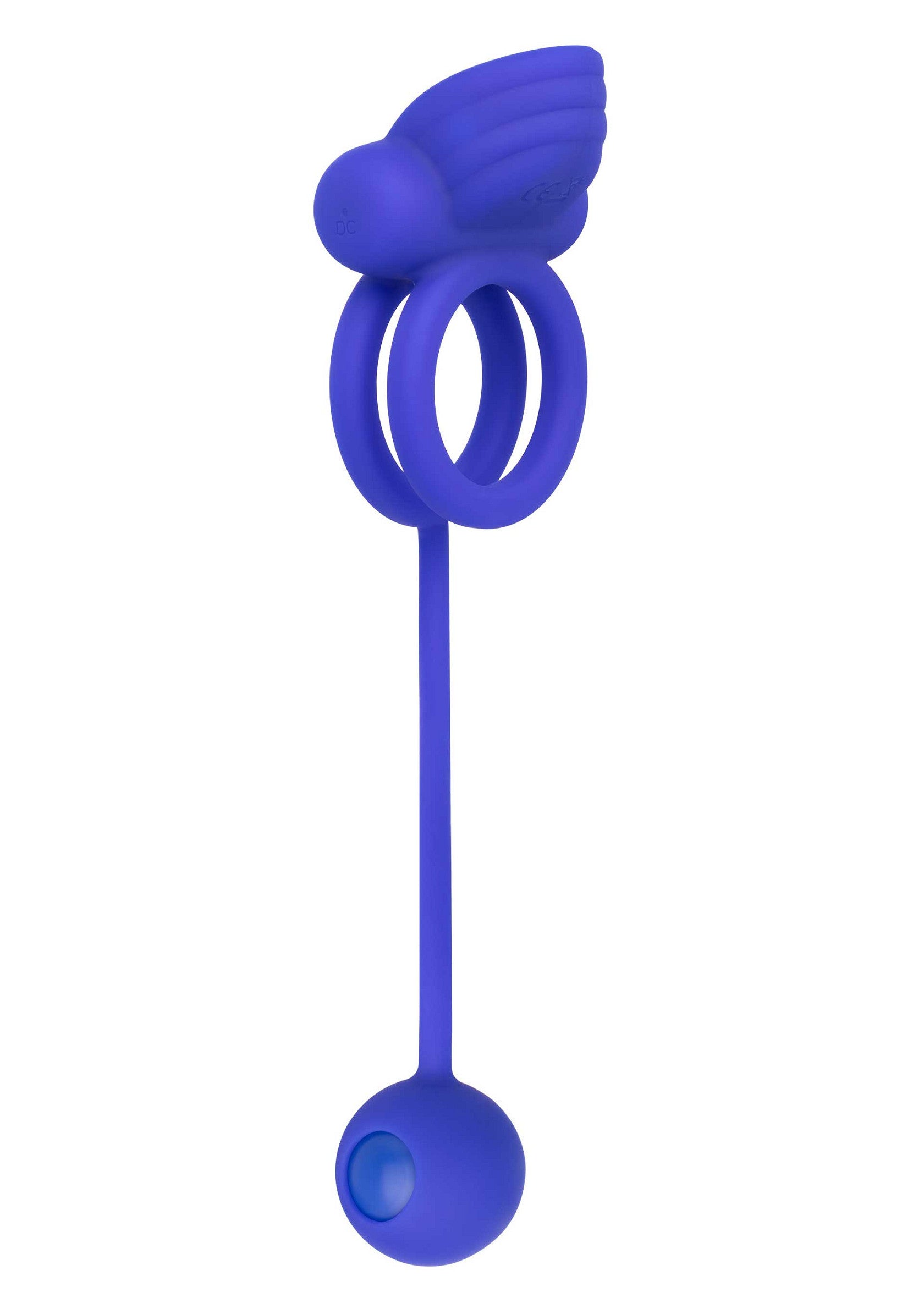 Anneau pénien vibrant bleu avec un design aile d'ange pour un plaisir accru.; Blauwe vibrerende penisring met engelenvleugelontwerp voor extra genot.; Blue vibrating cock ring with angel wing design for added pleasure.