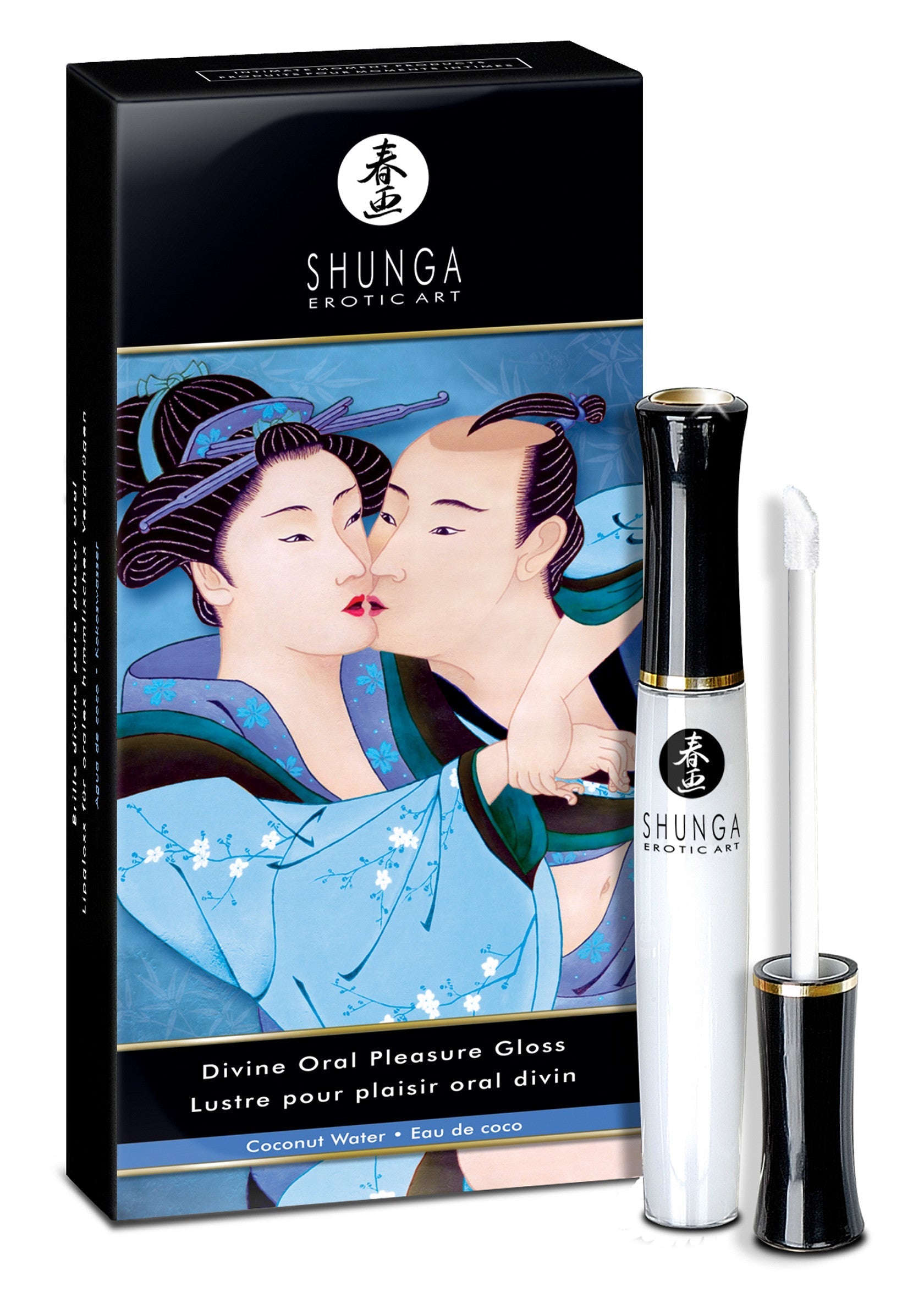 Shunga Divine Oral Pleasure Gloss Eau de Coco : Un plaisir exotique pour des moments intimes inoubliables. Goût coco irrésistible !; Shunga Divine Oral Pleasure Gloss Eau de Coco: Exotisch genot voor onvergetelijke intieme momenten. Onweerstaanbare kokossmaak!; Shunga Divine Oral Pleasure Gloss Coconut Water: Exotic pleasure for unforgettable intimate moments. Irresistible coconut flavor!