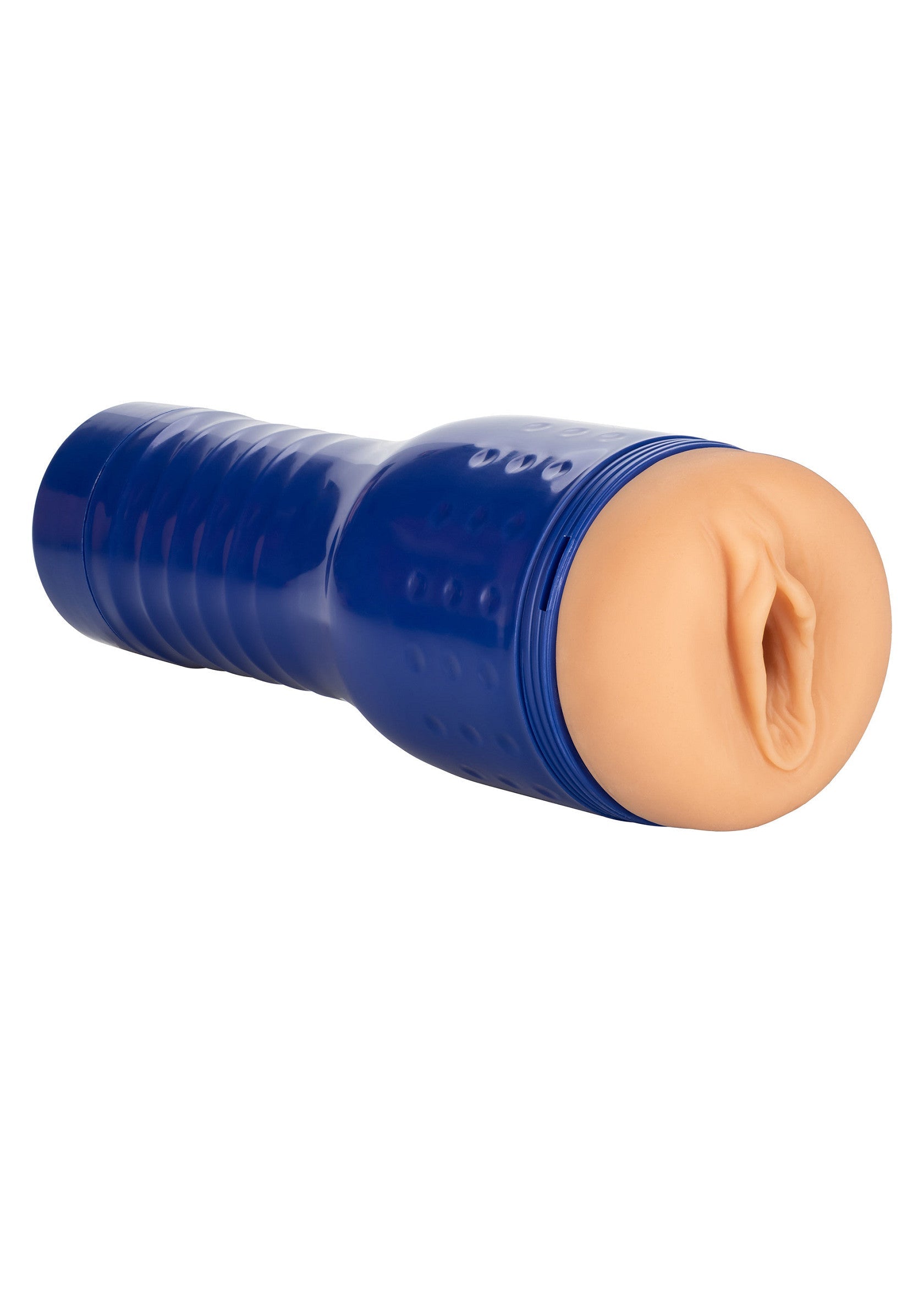 Manchon masturbatoire réaliste bleu pour des plaisirs intenses.; Realistische masturbator in blauwe huls voor intense genoegens.; Realistic blue sleeve masturbator for intense pleasure.