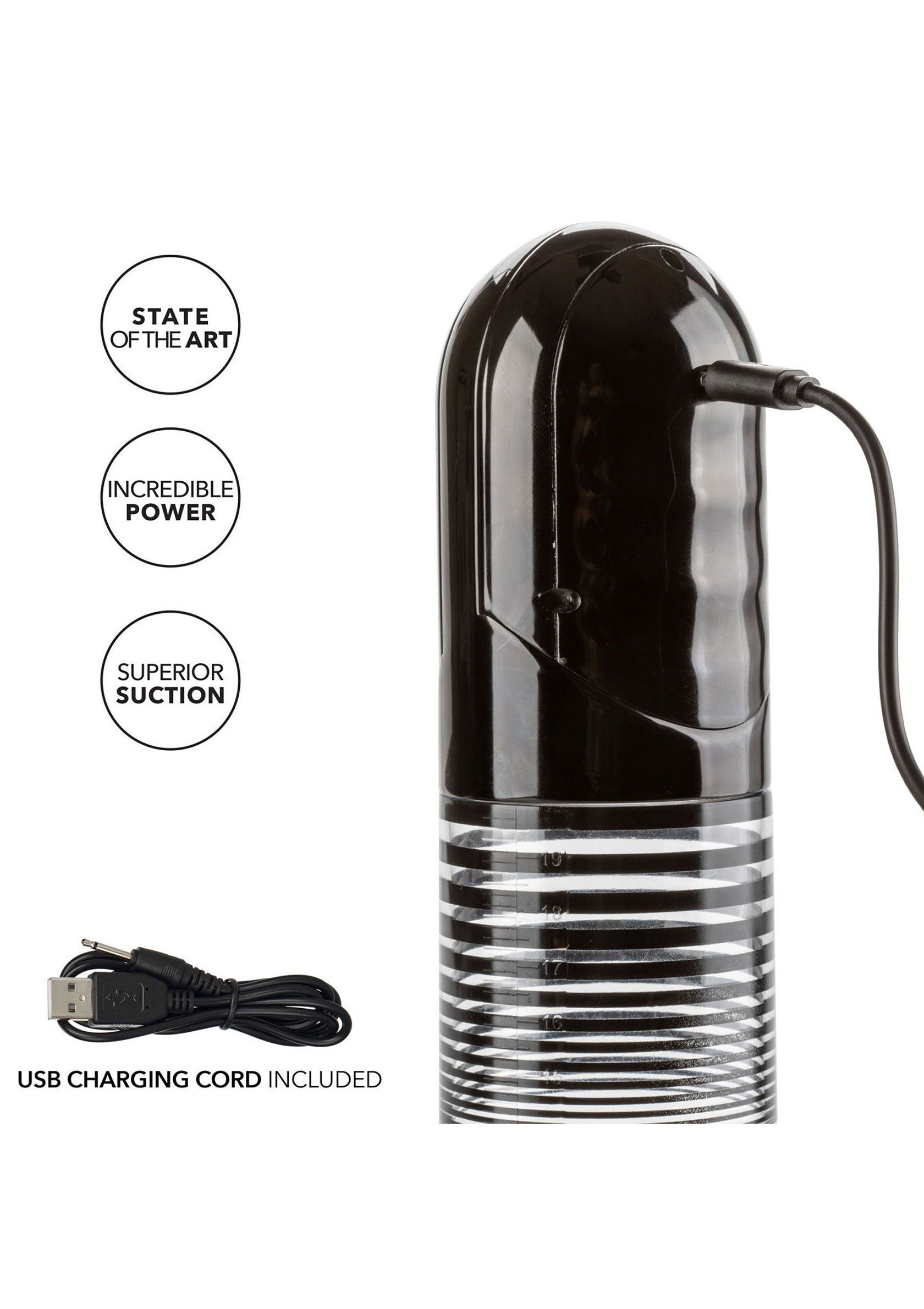 Manchon de masturbation noir, technologie de pointe, puissance incroyable et succion supérieure. Câble de chargement USB inclus.; Zwarte masturbator met geavanceerde technologie, ongelooflijke kracht en superieure zuigkracht. Inclusief USB-oplaadkabel.; Black masturbator sleeve, state of the art, incredible power and superior suction. USB charging cord included.