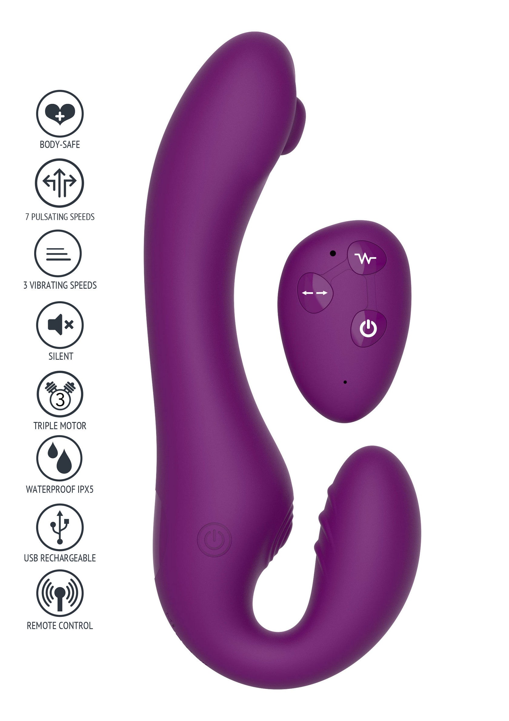 Vibromasseur violet avec télécommande, plusieurs vitesses et étanche. Plaisir garanti !; Paarse vibrator met afstandsbediening, meerdere snelheden en waterdicht. Gegarandeerd plezier!; Purple vibrator with remote control, multiple speeds & waterproof. Guaranteed pleasure!