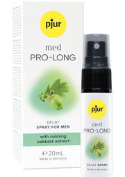 Pjur med PRO-LONG spray retardateur pour homme, 20ml. Avec extrait d'écorce de chêne calmant.; Pjur med PRO-LONG vertragingsspray voor mannen, 20ml. Met kalmerend eikenschors extract.; Pjur med PRO-LONG delay spray for men, 20ml. With calming oakbark extract.