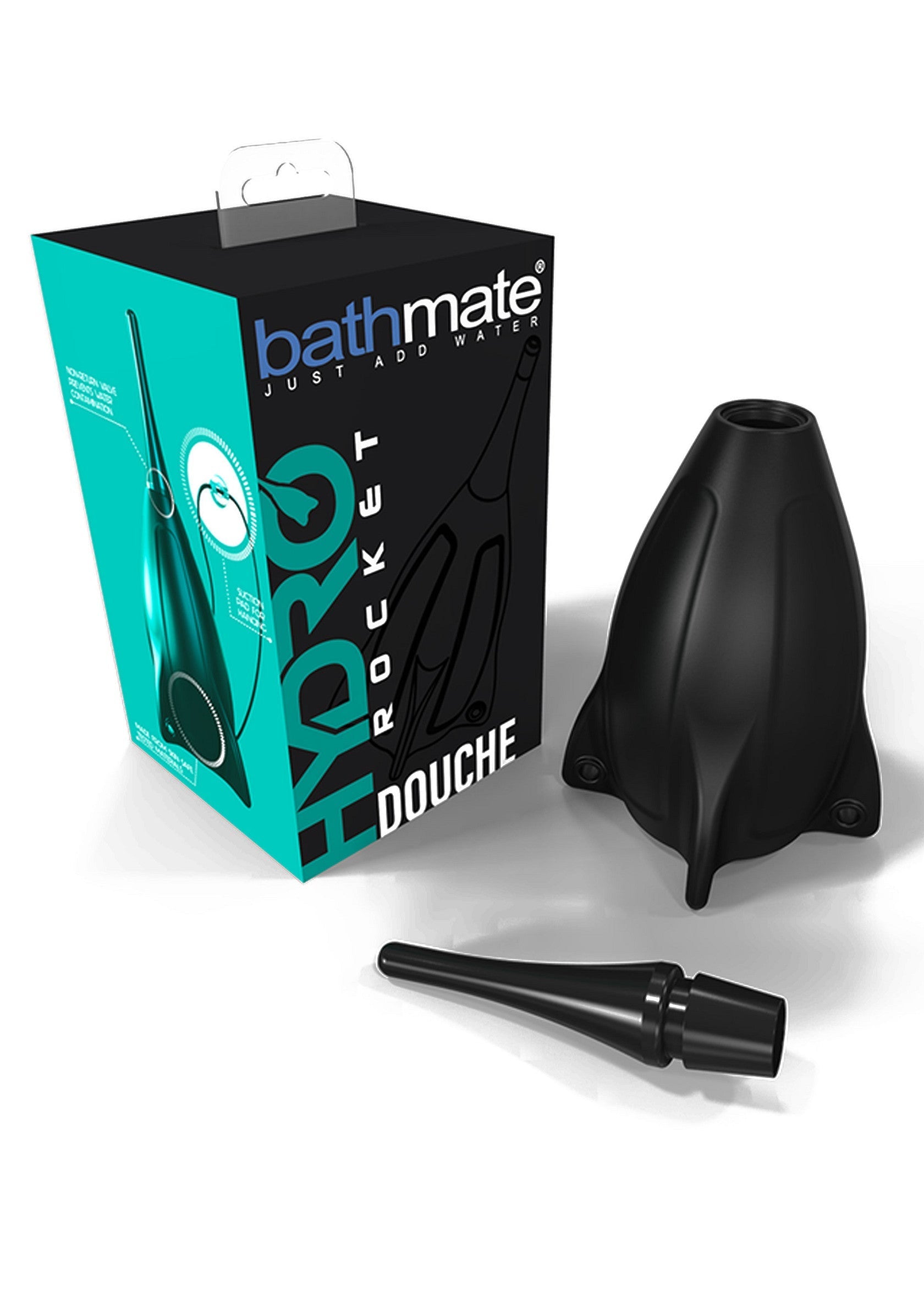 Bathmate Hydro Rocket Douche noire. Nettoyage simple et efficace pour une hygiène intime optimale. Kit de douche de voyage.; Bathmate Hydro Rocket Douche zwart. Simpel en effectief reinigen voor optimale intieme hygiëne. Reisset voor douchen.; Bathmate Hydro Rocket Douche black. Simple & effective cleaning for optimal intimate hygiene. Travel douche kit.