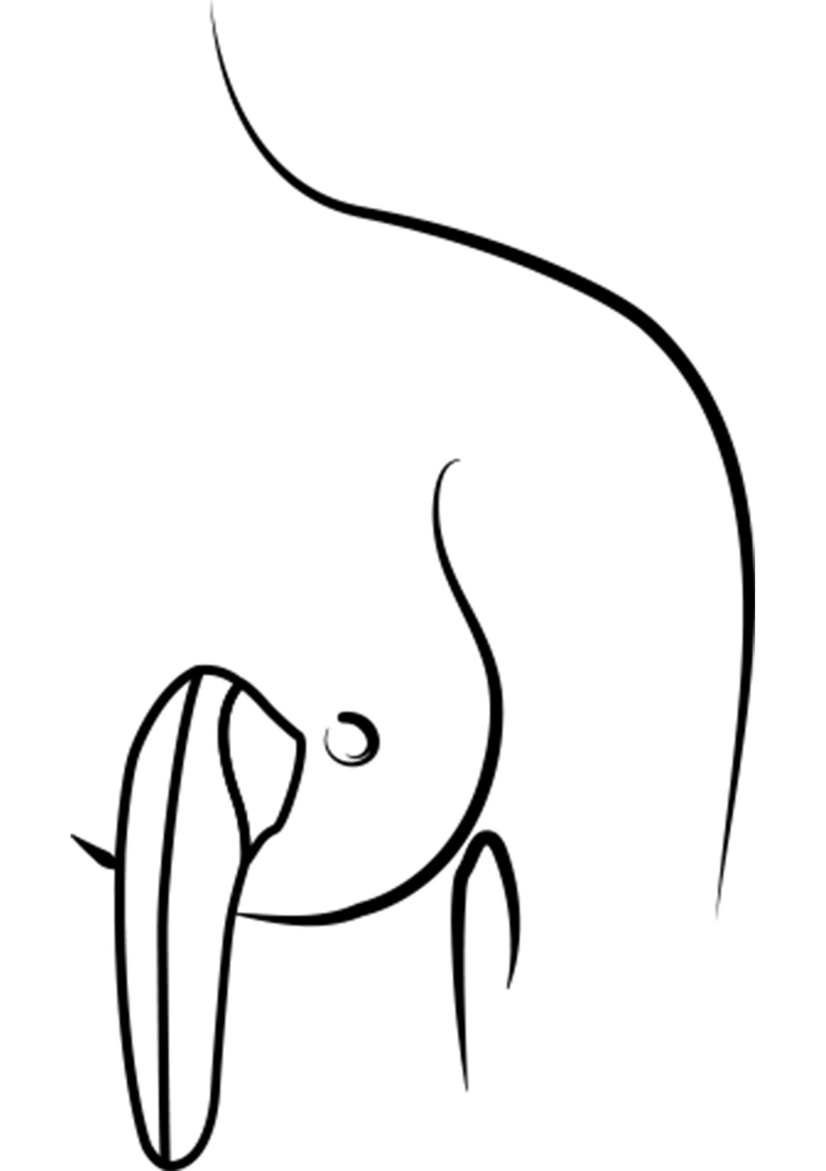 Dessin au trait minimaliste sein allaitant, maternité, allaitement maternel, art féminin.; Minimalistisch lijntekening borst met baby, moederschap, borstvoeding, vrouwelijke kunst.; Minimalist line art breastfeeding breast, motherhood, nursing, feminine art.