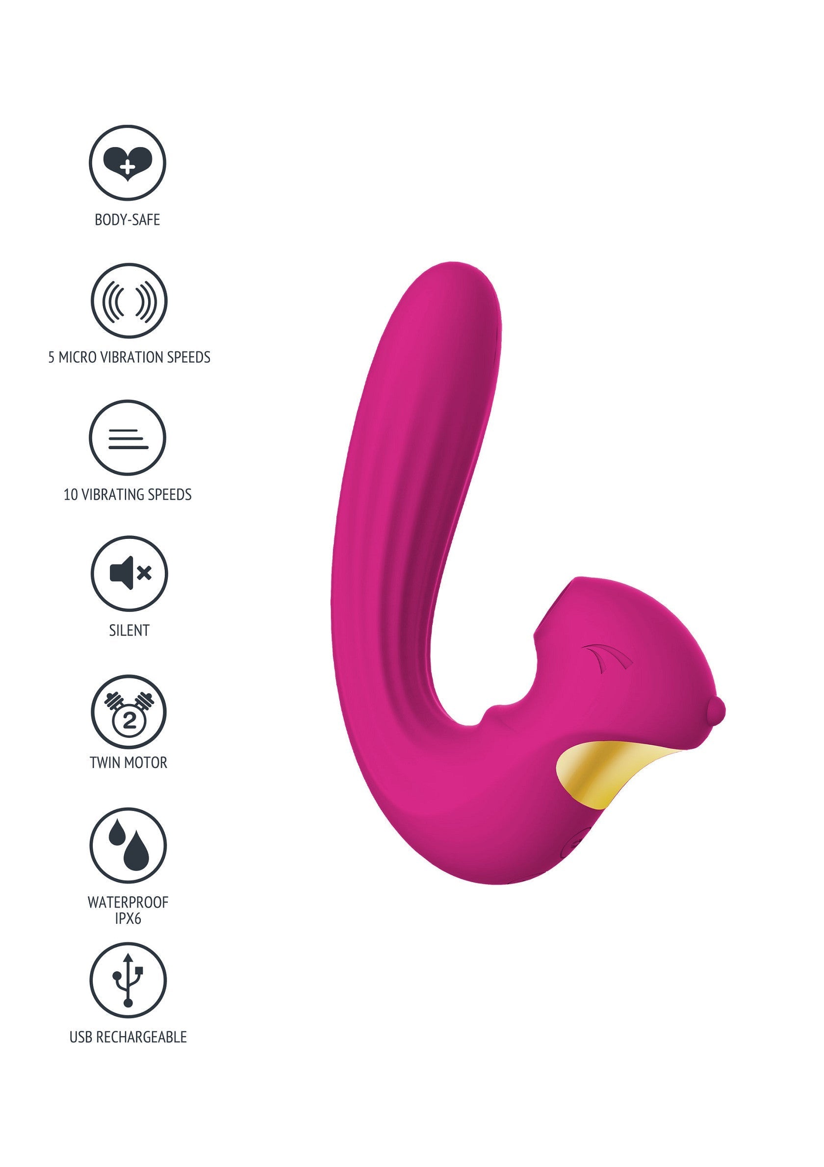 Vibromasseur rose étanche rechargeable USB avec multi-vibrations pour une stimulation intense.; Roze vibrator waterdicht en USB oplaadbaar met multi vibraties voor intense stimulatie.; Pink vibrator waterproof & USB rechargeable with multi vibrations for intense stimulation.