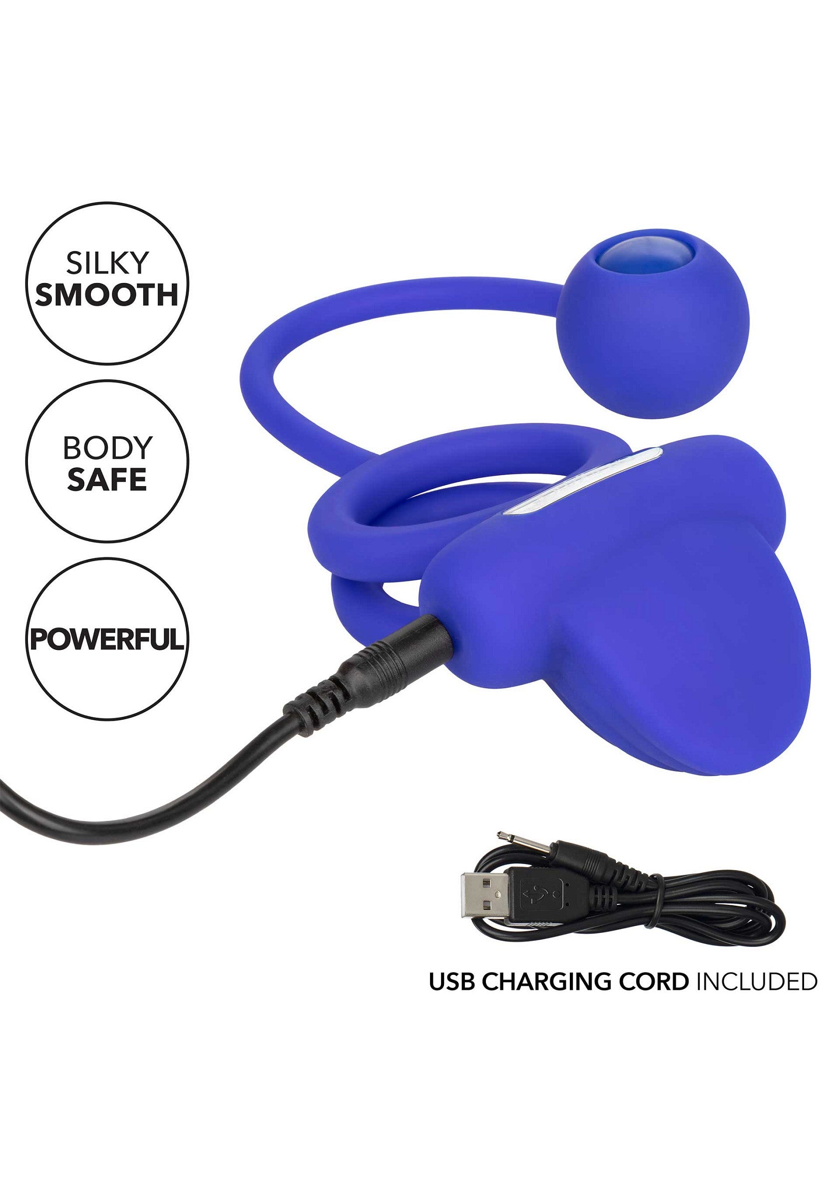 Masseur vibrant rechargeable USB bleu lisse et puissant pour le plaisir sensuel.; Gladde, krachtige blauwe USB-oplaadbare vibrerende massager voor sensueel genot.; Silky smooth, powerful, blue USB rechargeable vibrating massager for sensual pleasure.