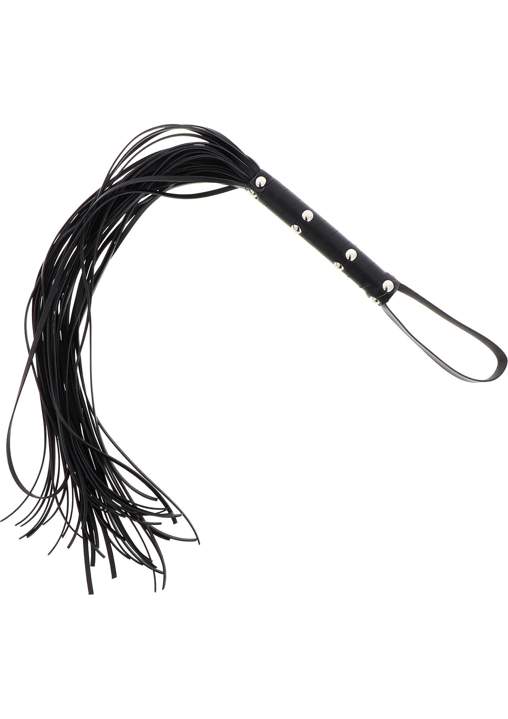 Cravache noire élégante, parfaite pour des jeux de rôle et des moments intimes.; Elegante zwarte zweep, perfect voor rollenspellen en intieme momenten.; Elegant black flogger, perfect for role play and intimate moments.