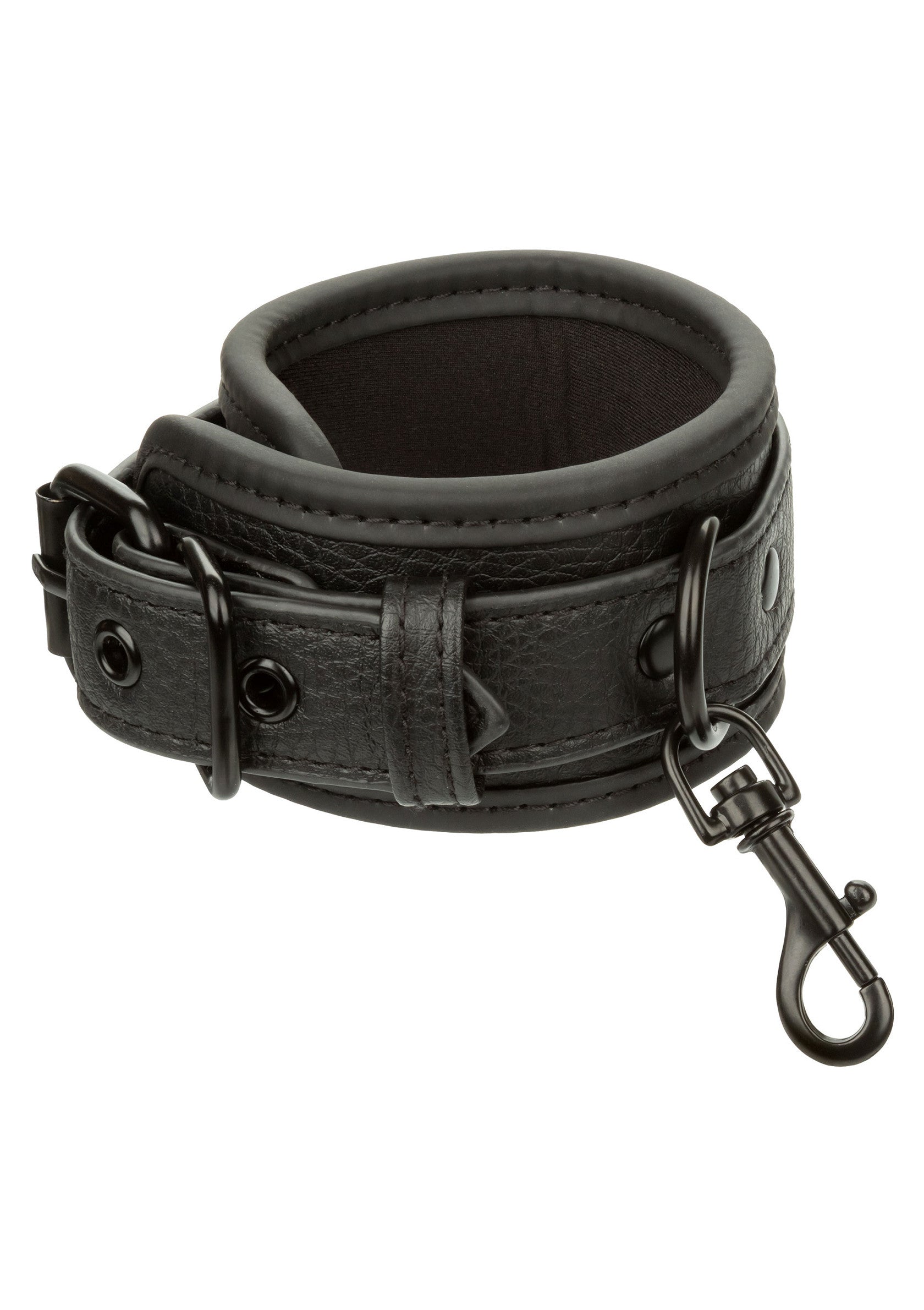 Manchette noire réglable avec clip pour une fixation sécurisée. Accessoire de jeu de rôle de haute qualité.; Zwarte, verstelbare manchet met clip voor een veilige bevestiging. Hoogwaardig rollenspelaccessoire.; Black adjustable wrist cuff with clip for secure attachment. High-quality role-playing accessory.