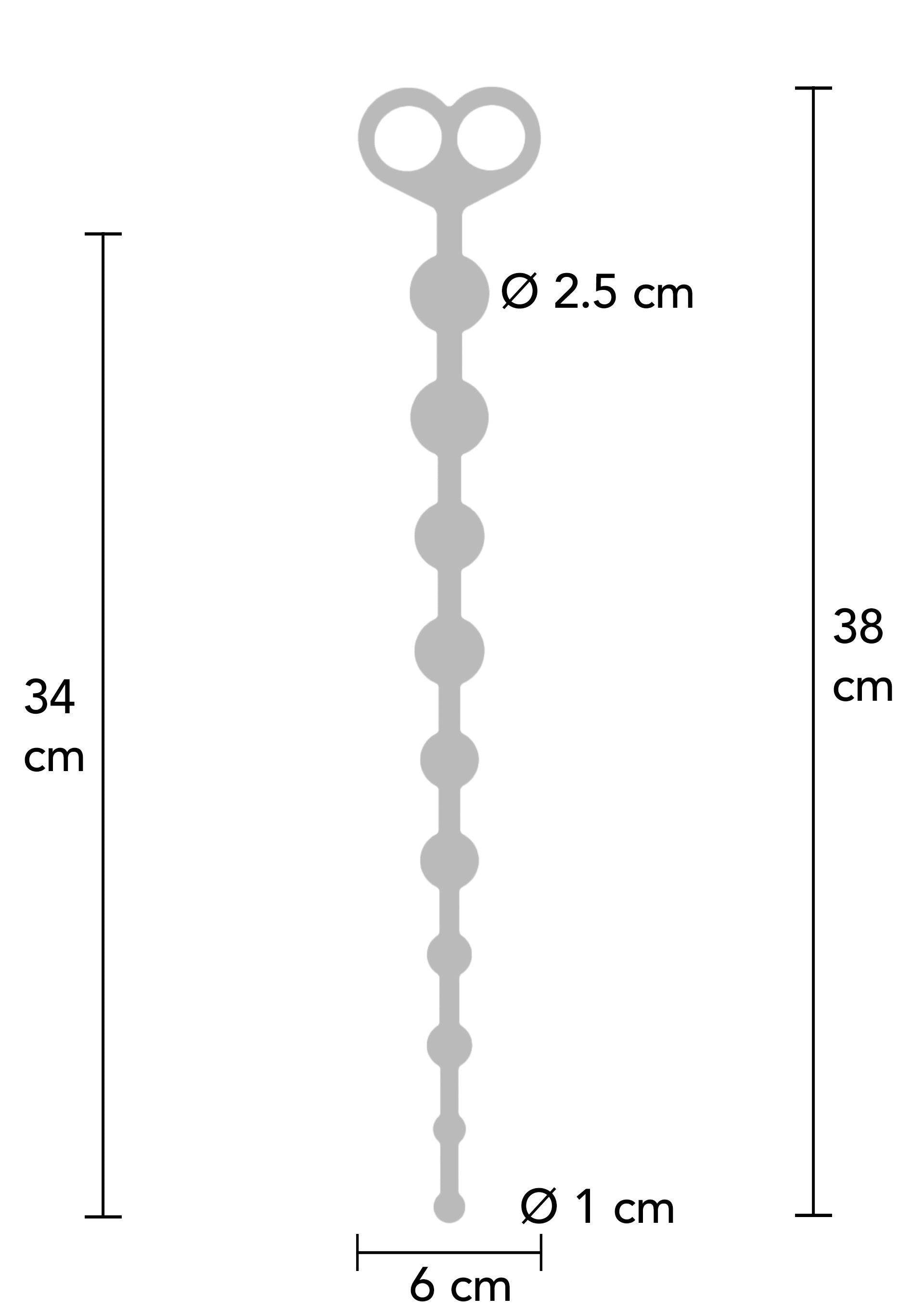 Dimensions des perles anales : diagramme détaillé des tailles et dimensions.; Afmetingen van anale kralen: gedetailleerd diagram van maten en afmetingen.; Anal beads dimensions: detailed size and dimensions diagram.