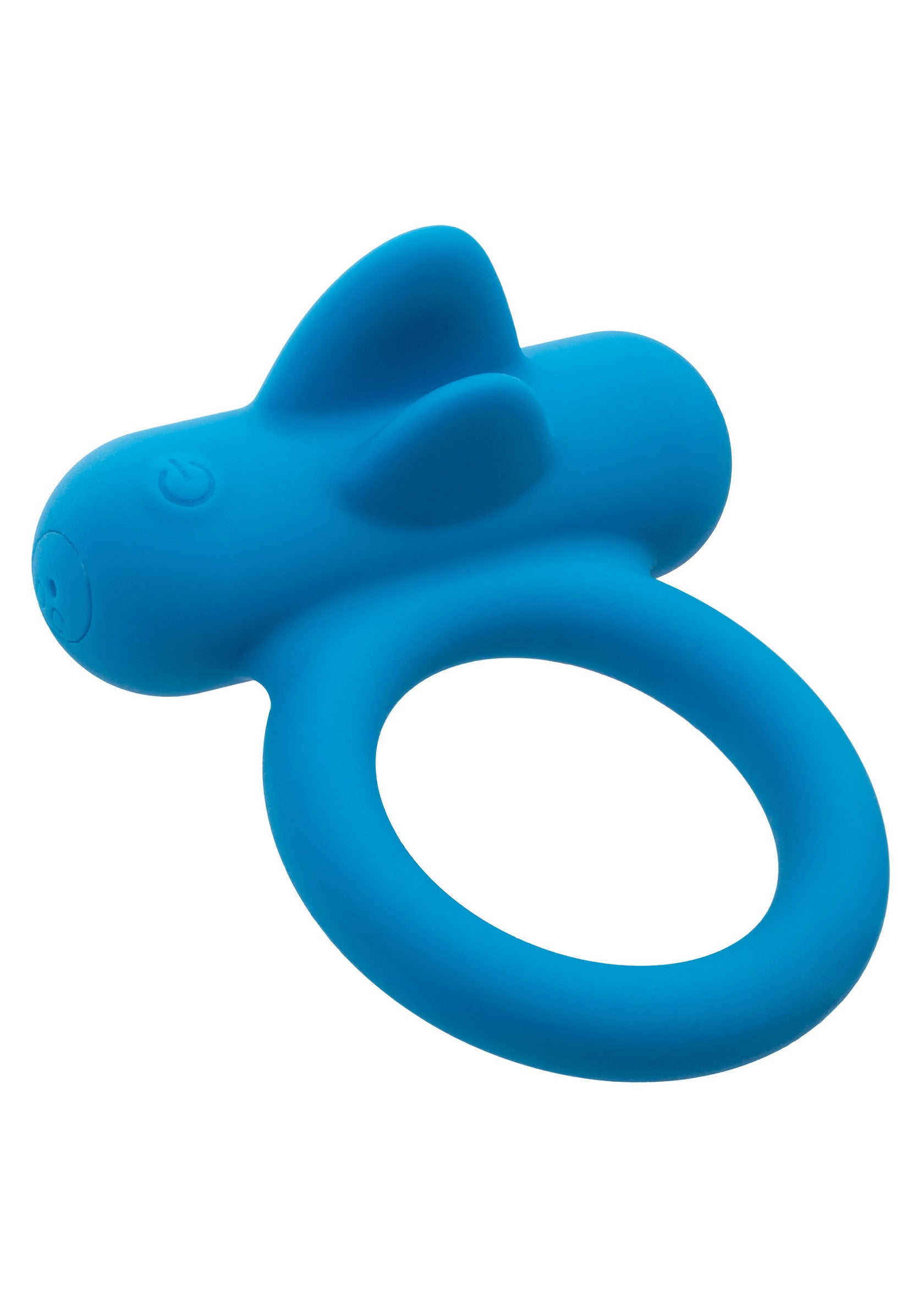 Anneau pénien vibrant en silicone bleu en forme de lapin pour plus de plaisir.; Vibrerende penisring van blauwe siliconen in de vorm van een konijn voor extra genot.; Blue silicone vibrating cock ring shaped like a bunny for extra pleasure.