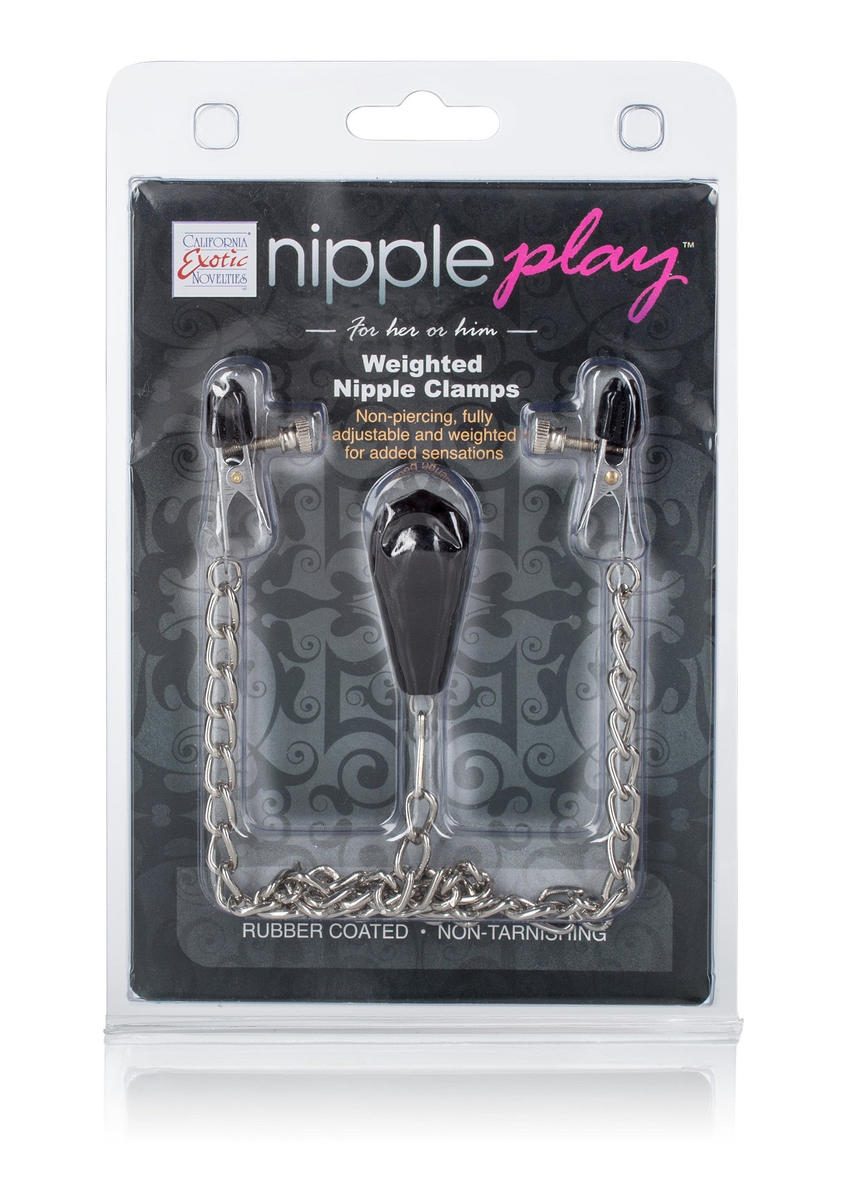 Pinces à tétons lestées Nipple Play. Non perçantes, réglables et lestées pour des sensations accrues. ; Nipple Play gewicht nippelklemmen. Niet-piercing, volledig verstelbaar en verzwaard voor extra sensaties. ; Nipple Play weighted nipple clamps. Non-piercing, fully adjustable and weighted for added sensations. 