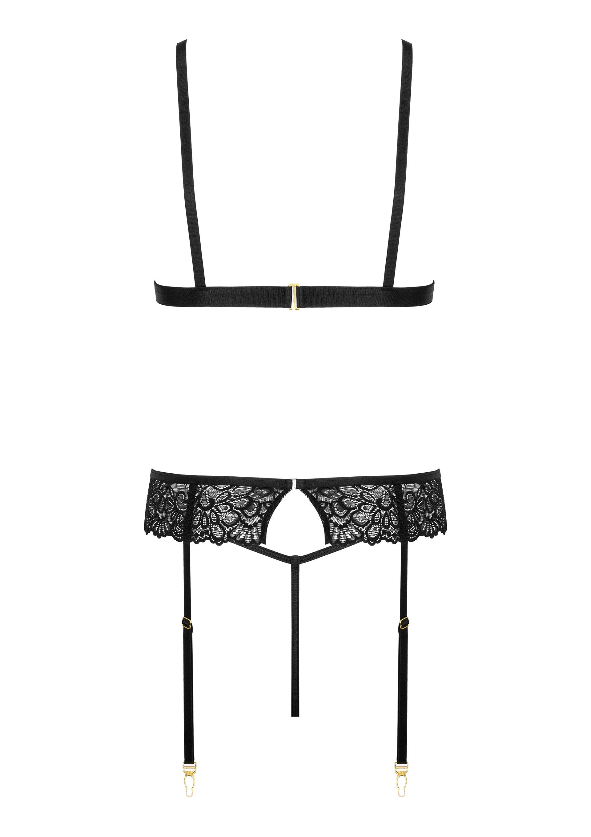 Ensemble de lingerie noire en dentelle fine pour une touche de sensualité et d'élégance.; Zwarte lingerie set met fijne kant voor een sensuele en elegante touch.; Black lingerie set with delicate lace for a sensual and elegant touch.