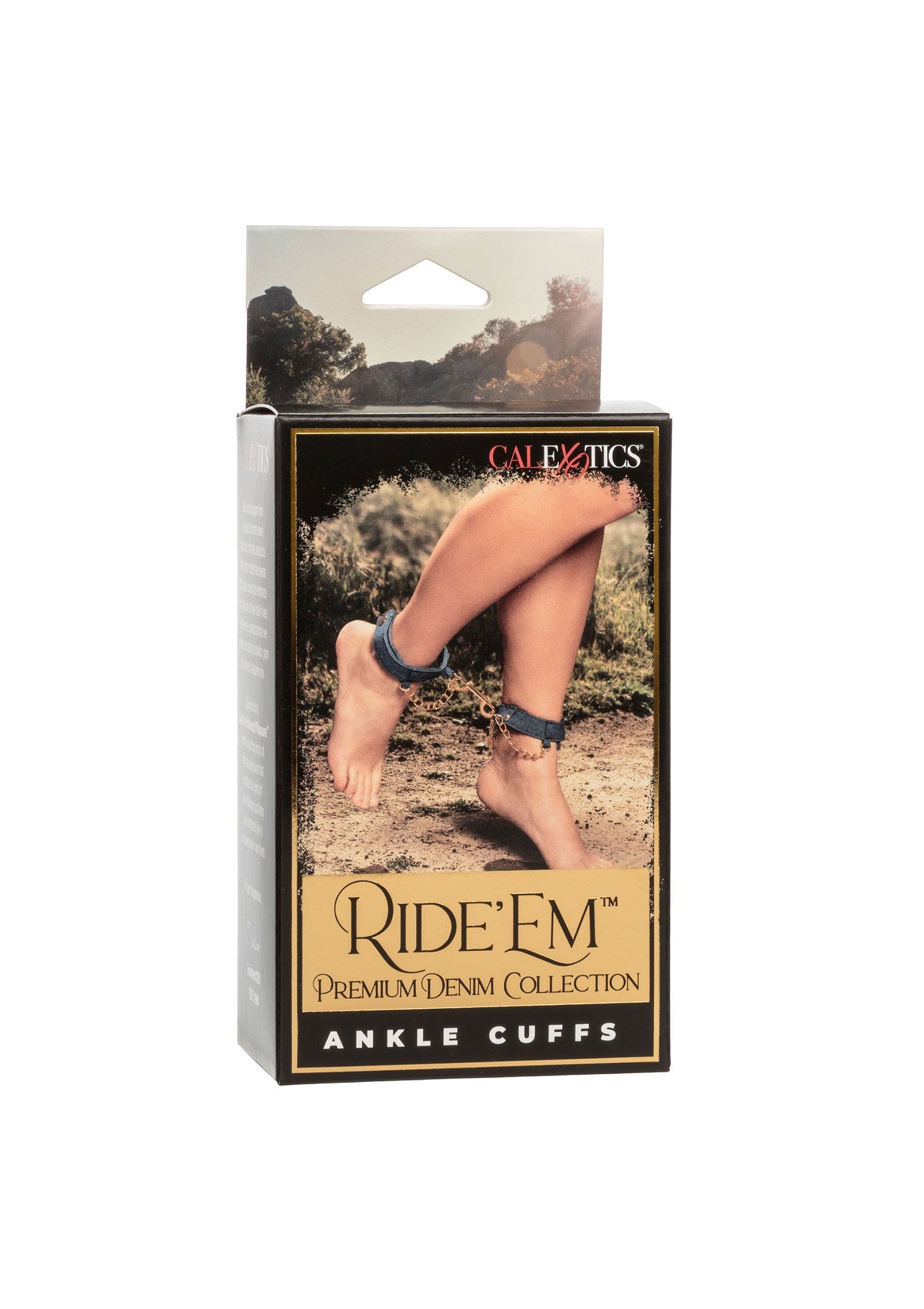Menottes de cheville Ride'Em Premium Denim Collection, parfaites pour les jeux coquins et l'exploration.; Ride'Em Premium Denim Collection enkelboeien, perfect voor ondeugende spelletjes en verkenning.; Ride'Em Premium Denim Collection ankle cuffs, perfect for kinky games and exploration.