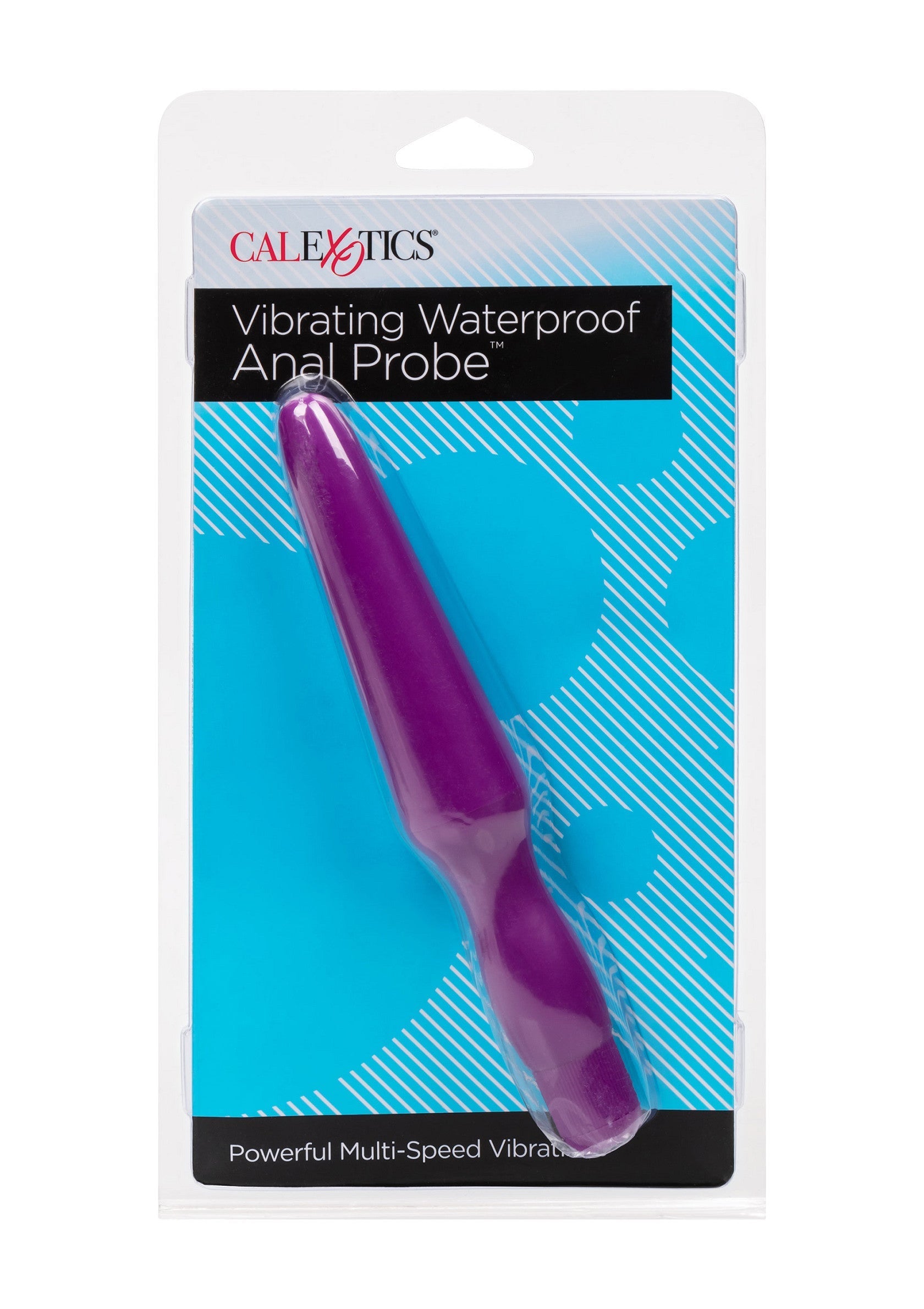 Sonde anale vibrante étanche violette Calexotics. Stimulateur à vitesses variables pour une exploration en douceur.; Calexotics vibrerende waterdichte anale probe. Multi-speed stimulator voor zachte exploratie en intens genot.; Calexotics vibrating waterproof anal probe. Multi-speed stimulator for gentle exploration and intense pleasure.