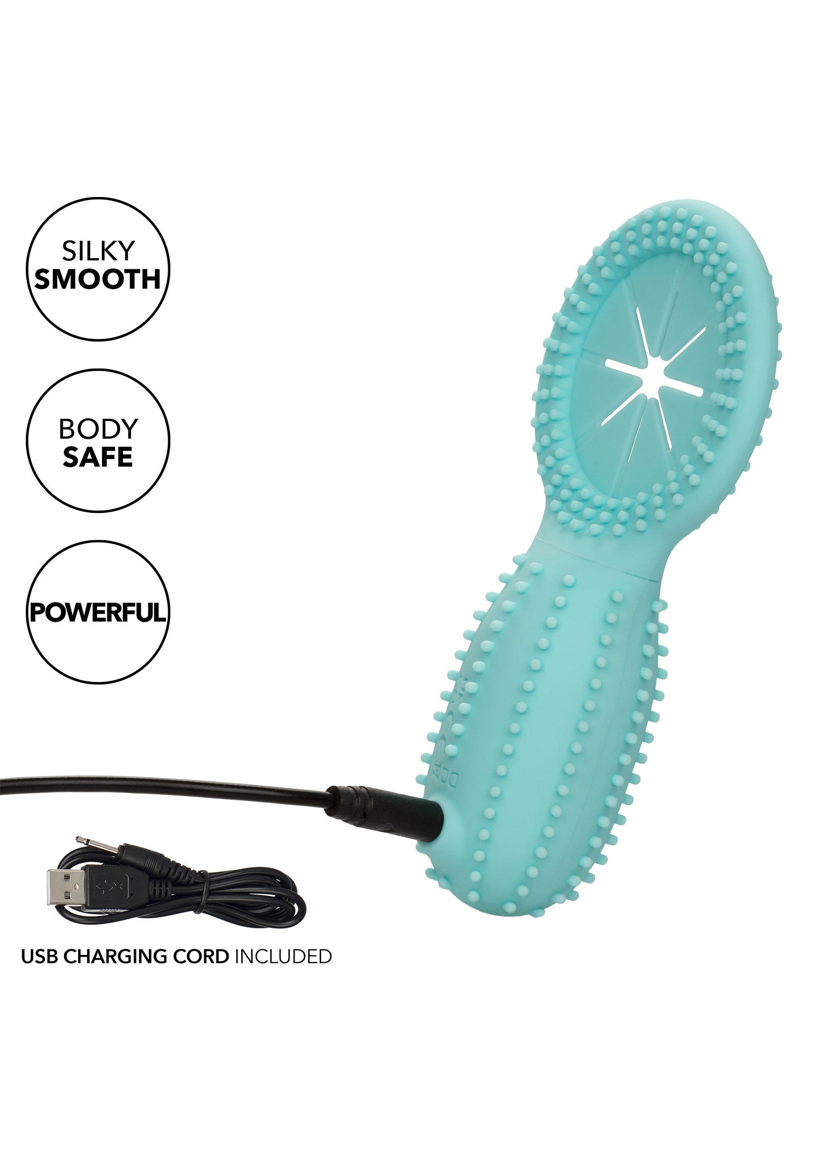 Masseur rechargeable bleu doux au toucher, sûr pour le corps et puissant avec cable USB inclus.; Zachte, blauwe, oplaadbare stimulator, veilig voor het lichaam en krachtig, inclusief USB-kabel.; Soft-touch blue rechargeable massager, body-safe and powerful, USB charging cord included.
