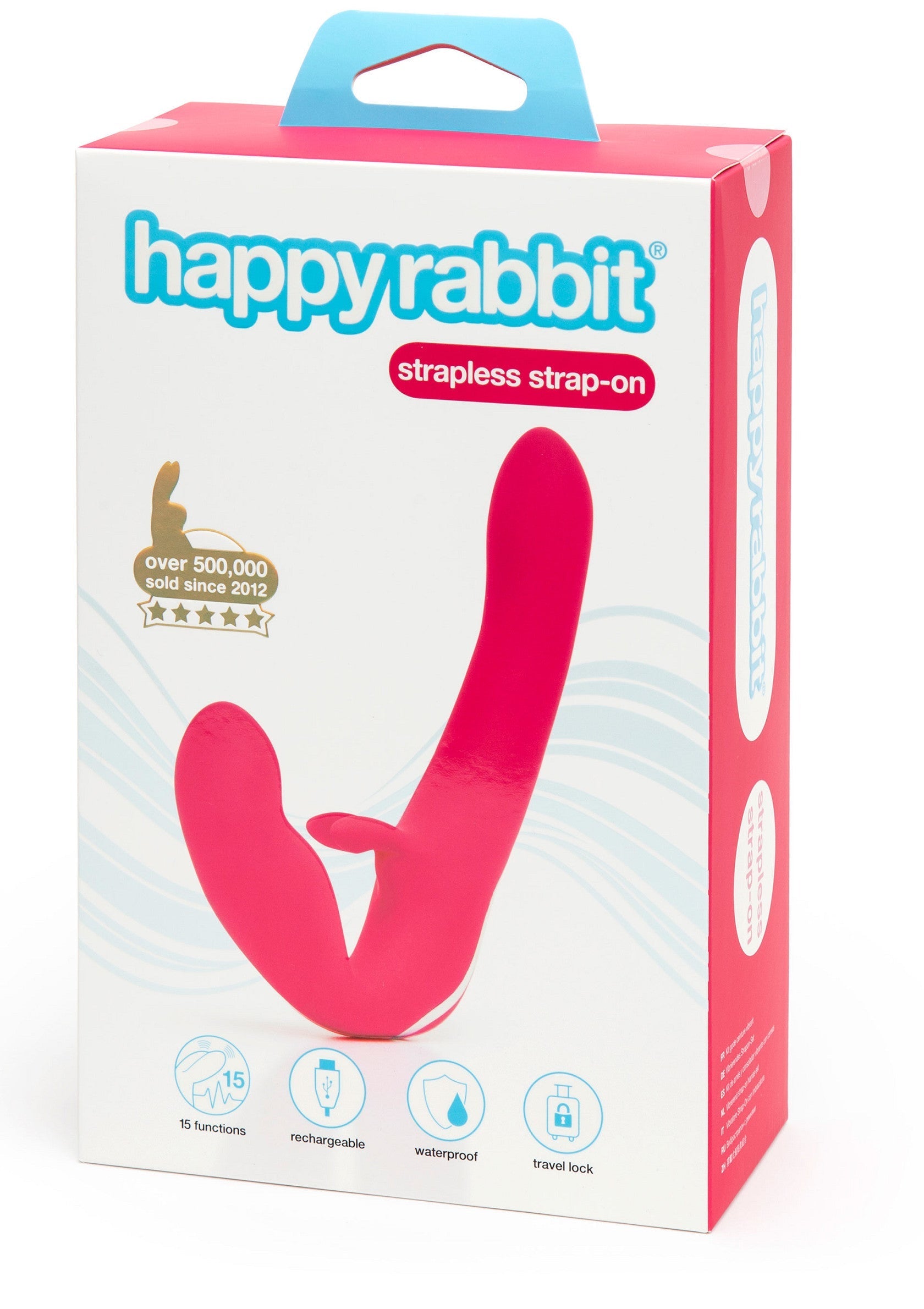 Happy Rabbit Strapless Strap-On : vibromasseur rechargeable, étanche et verrouillable. Plus de 500 000 vendus depuis 2012.; Happy Rabbit Strapless Strap-On: oplaadbare, waterdichte & vergrendelbare vibrator. Meer dan 500.000 verkocht sinds 2012.; Happy Rabbit Strapless Strap-On: rechargeable, waterproof & lockable vibrator. Over 500,000 sold since 2012.