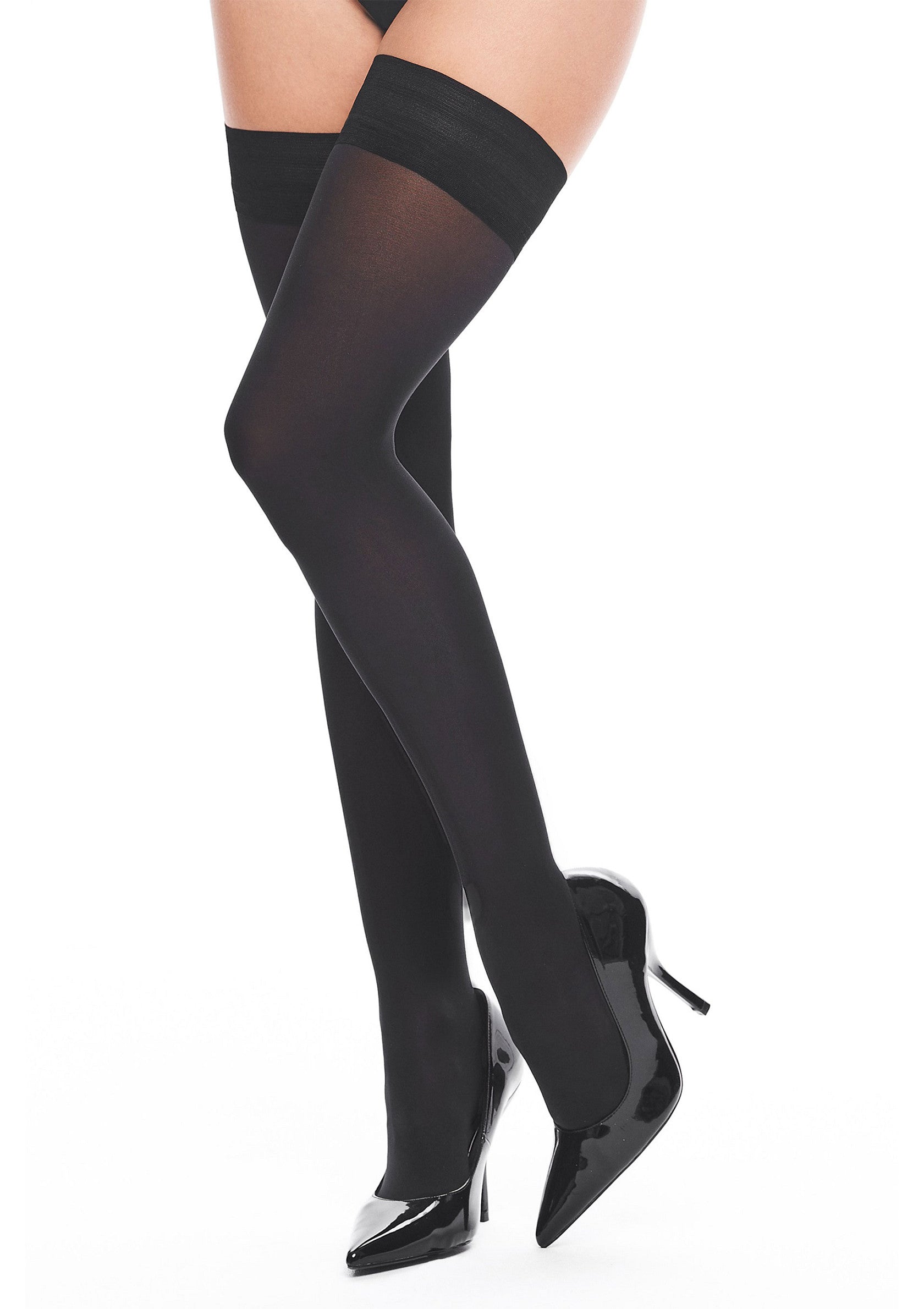 Bas autofixants noirs élégants. Parfaits pour compléter votre look. Découvrez notre collection!; Elegante zwarte kousenbanden. Perfect om je look compleet te maken. Bekijk onze collectie!; Elegant black hold-up stockings. Perfect to complete your look. Check out our collection!