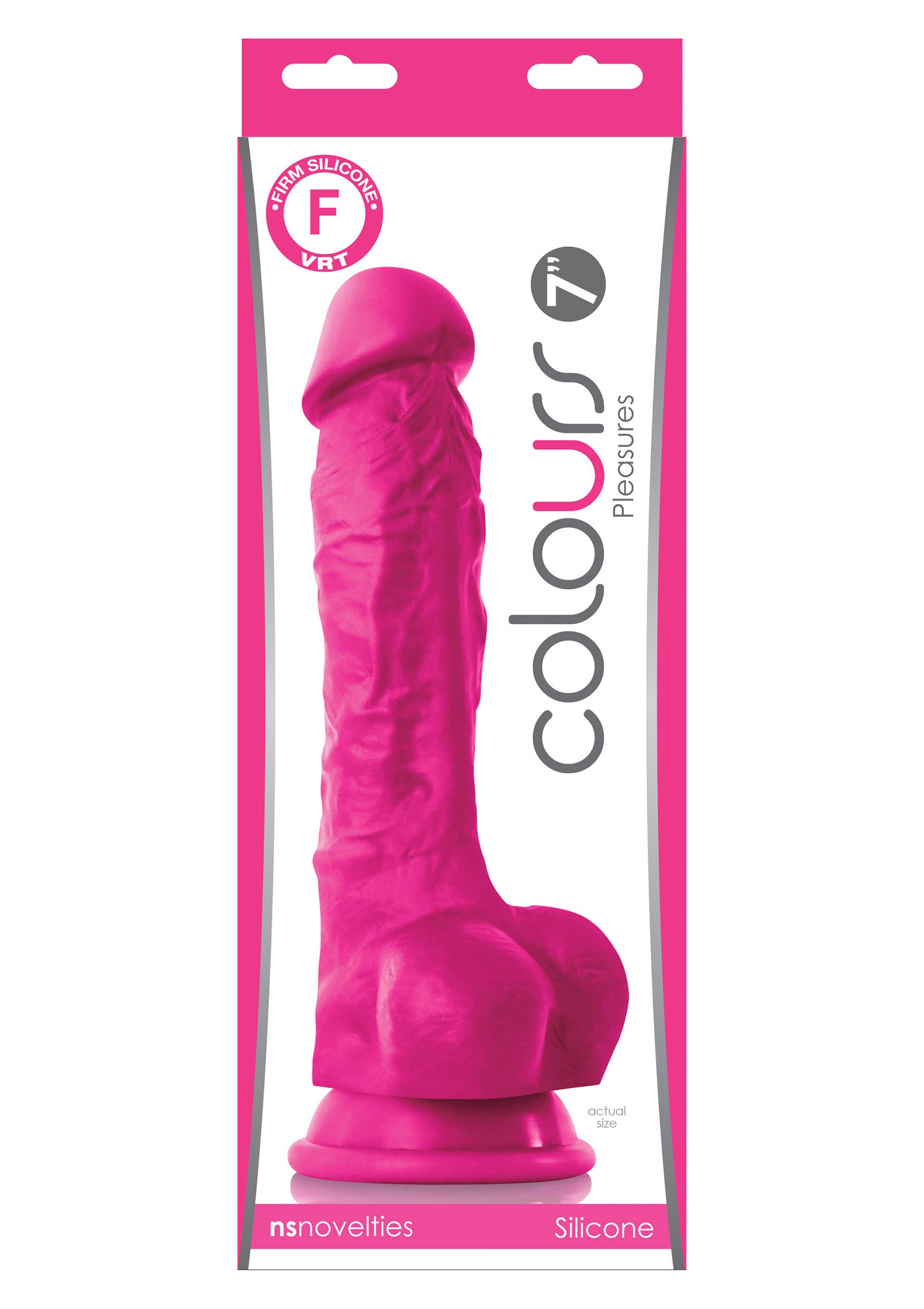 Gode rose texturé 18cm, collection "Couleurs Plaisirs". Silicone médical doux. Pour un plaisir intense et réaliste.; Roze getextureerde dildo van 18 cm uit de "Kleuren Plezier" collectie. Zachte medische siliconen. Voor intens, realistisch genot.; 7-inch textured pink dildo from the "Colours Pleasures" collection. Soft medical silicone. For intense, realistic pleasure.