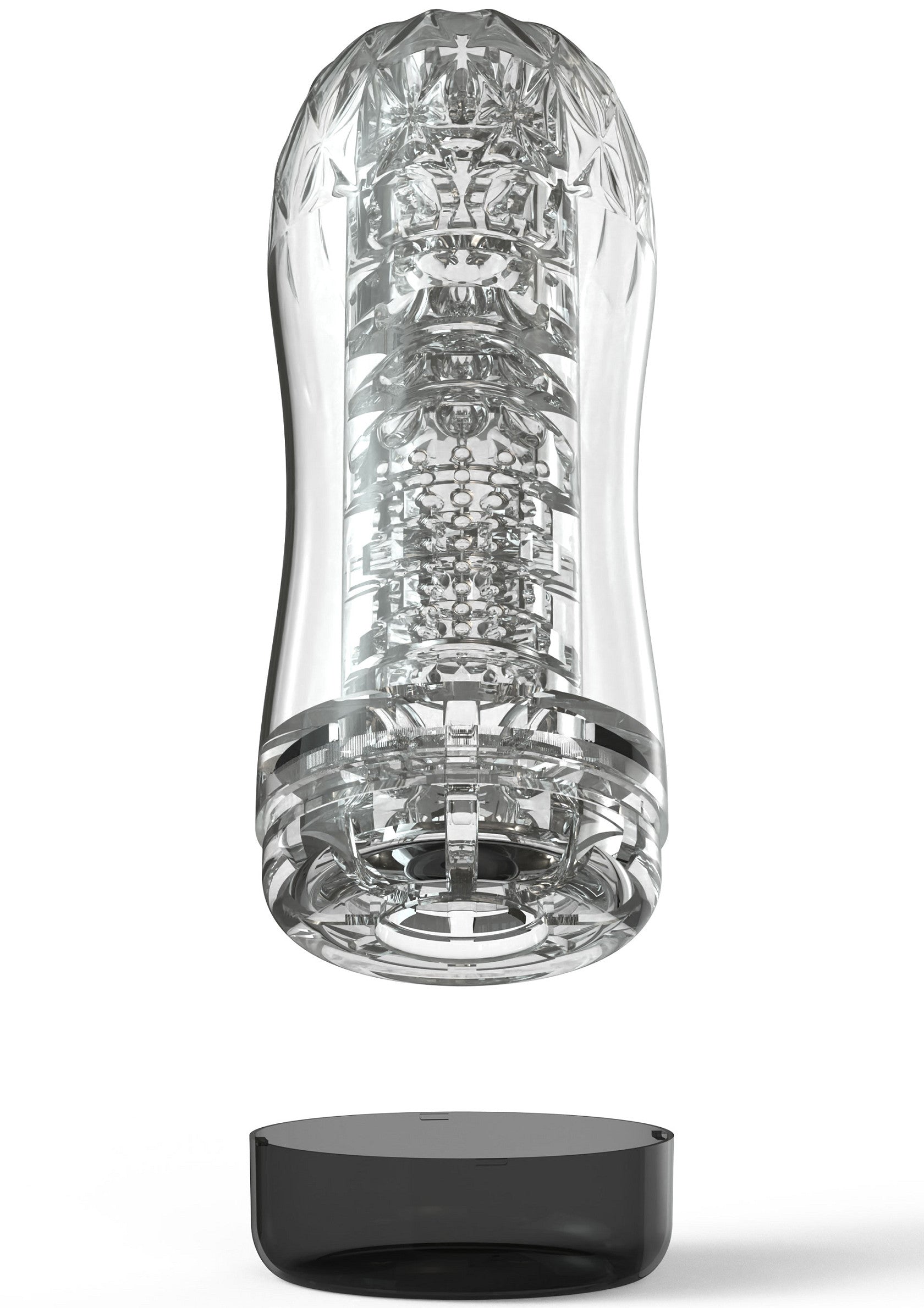 Manchon de plaisir transparent avec base noire pour une expérience unique. Sensations intenses garanties!; Transparante masturbator met zwarte basis voor een unieke ervaring. Gegarandeerd intense sensaties!; Clear pleasure sleeve with black base for a unique experience. Guaranteed intense sensations!
