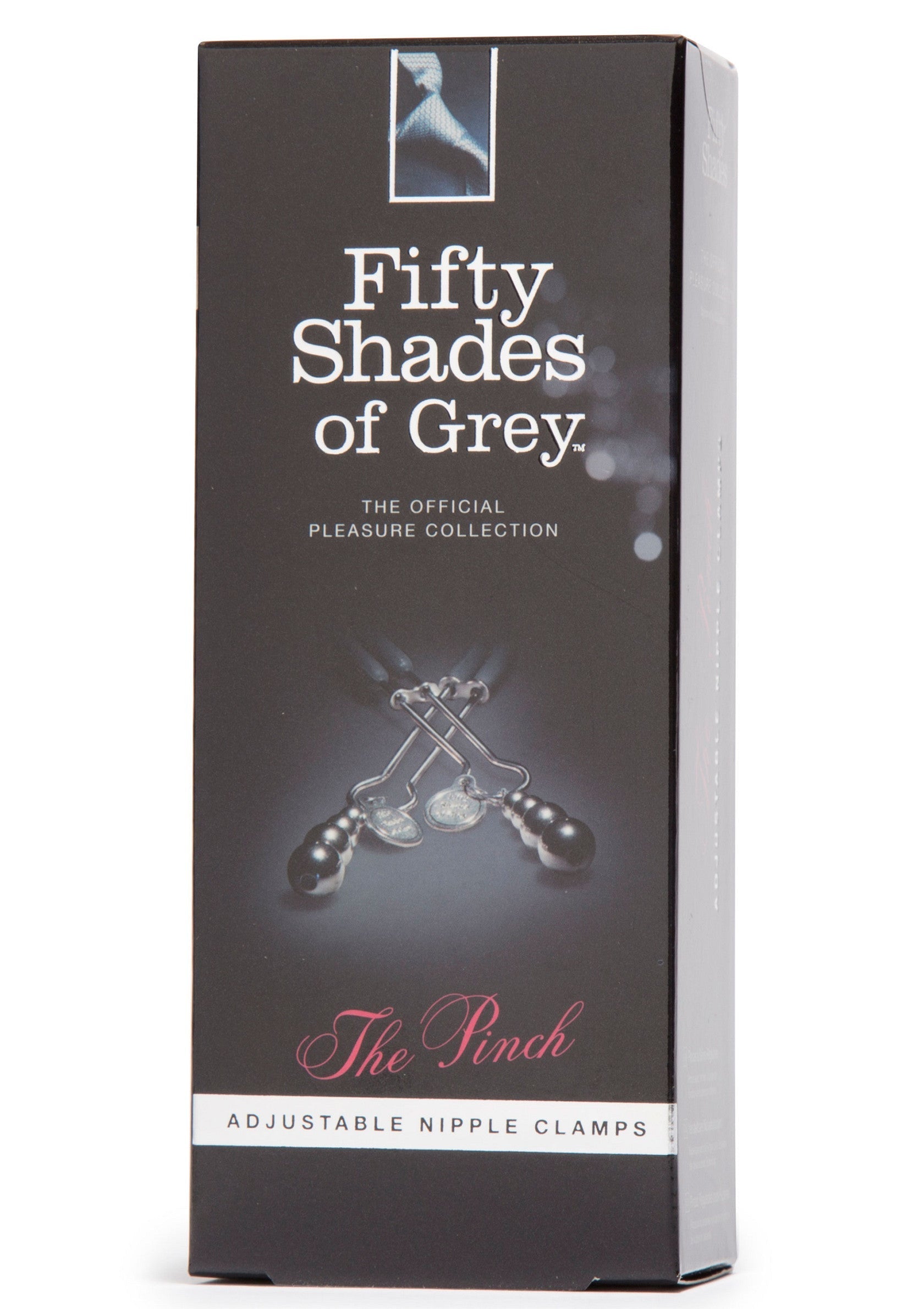 Fifty Shades of Grey - The Pinch : pinces à tétons ajustables pour des sensations intenses. Collection officielle.; Fifty Shades of Grey - The Pinch: verstelbare tepelklemmen voor intense sensaties. Officiële collectie.; Fifty Shades of Grey - The Pinch: adjustable nipple clamps for intense sensations. Official Pleasure Collection.