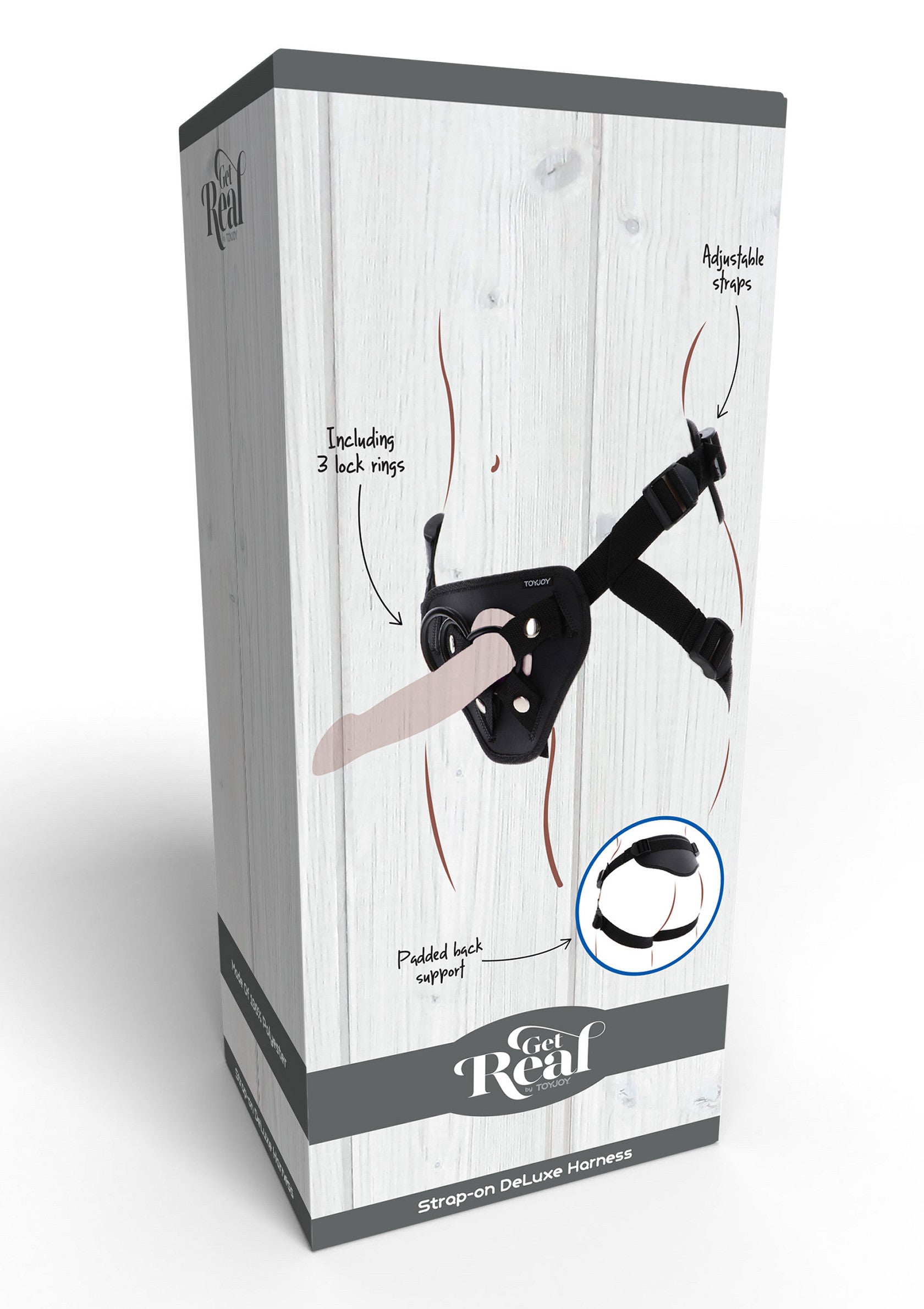 Harnais de luxe Strap-on Get Real, confort et sécurité pour des expériences intimes inoubliables.; Get Real Strap-on Deluxe Harnas, comfort en zekerheid voor onvergetelijke intieme ervaringen.; Get Real Strap-on Deluxe Harness, comfort and security for unforgettable intimate experiences.