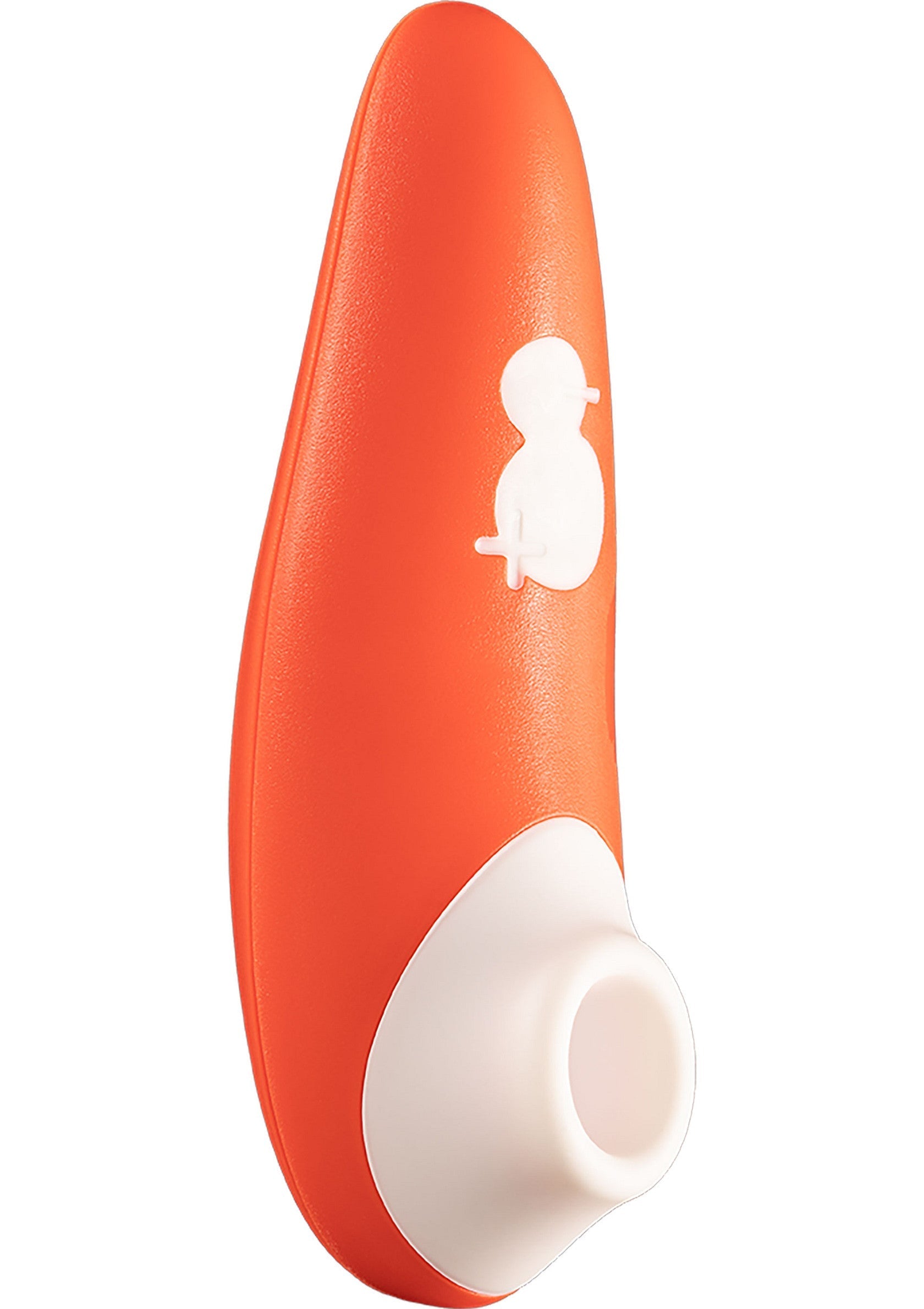 Vibromasseur orange et blanc, idéal pour une expérience sensorielle unique et discrète. Design ergonomique avec logo distinctif.; Oranje en witte vibrator, ideaal voor een unieke en discrete zintuiglijke ervaring. Ergonomisch ontwerp met een opvallend logo.; Orange and white vibrator, ideal for a unique and discreet sensory experience. Ergonomic design with distinctive logo.