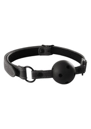 Bâillon boule noir en cuir réglable, jeu de rôle SM pour adultes, accessoires érotiques.; Zwarte ball gag van verstelbaar leer, SM rollenspel voor volwassenen, erotische accessoires.; Adjustable leather black ball gag, adult SM role play, erotic accessories.