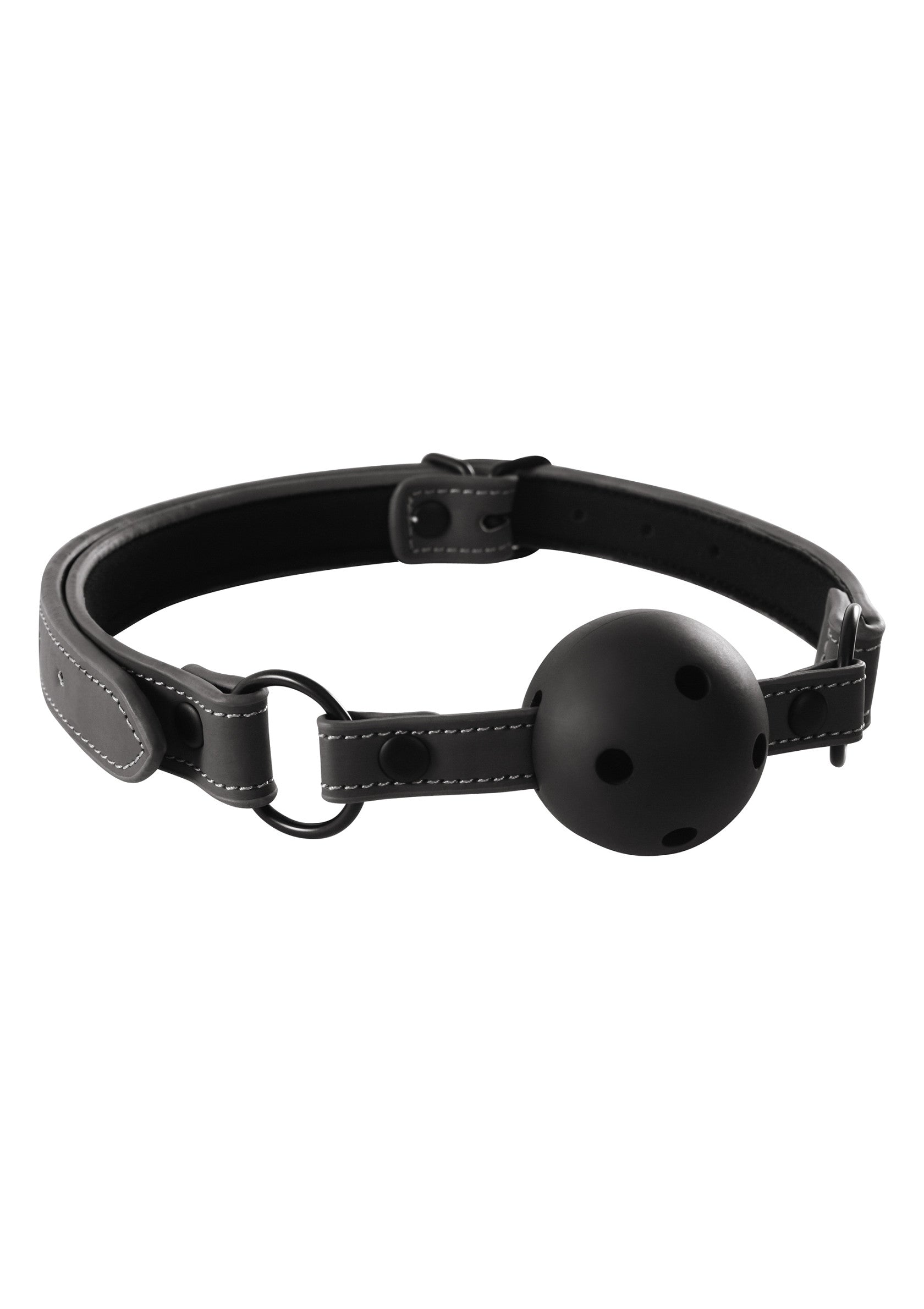 Bâillon boule noir en cuir réglable, jeu de rôle SM pour adultes, accessoires érotiques.; Zwarte ball gag van verstelbaar leer, SM rollenspel voor volwassenen, erotische accessoires.; Adjustable leather black ball gag, adult SM role play, erotic accessories.