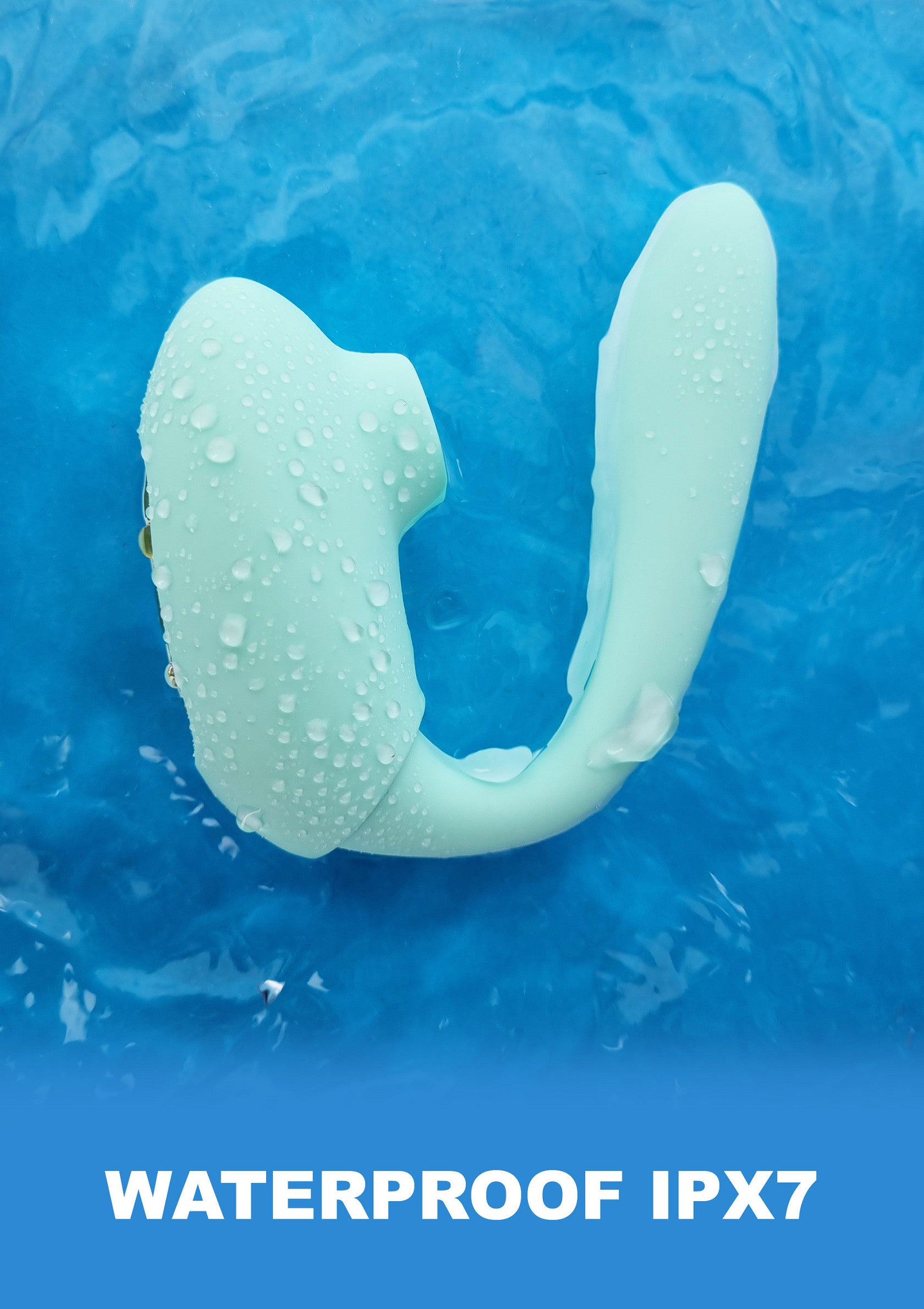 Vibromasseur étanche IPX7 turquoise, parfait pour des moments sensuels dans l'eau. Découvrez le plaisir sans limite !; Turquoise IPX7 waterdichte vibrator, perfect voor sensuele momenten in het water. Ontdek grenzeloos plezier!; Turquoise IPX7 waterproof vibrator, perfect for sensual moments in the water. Discover limitless pleasure!