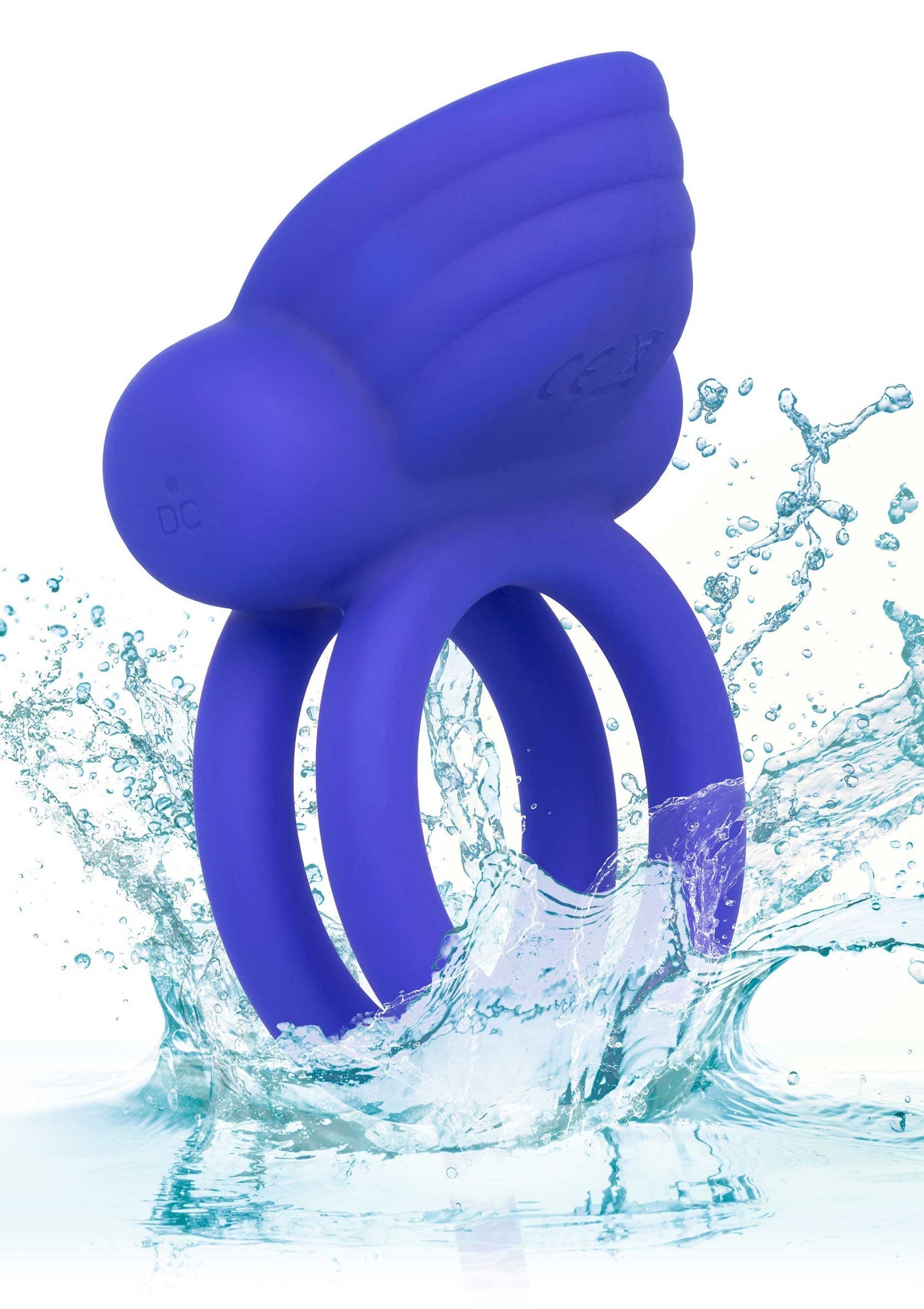 Anneau vibrant double bleu pour couple avec ailes. Plaisir intense et partagé garanti!; Blauwe vibrerende dubbele ring voor koppels met vleugels. Gegarandeerd intens en gedeeld plezier!; Blue vibrating double ring for couples with wings. Guaranteed intense and shared pleasure!