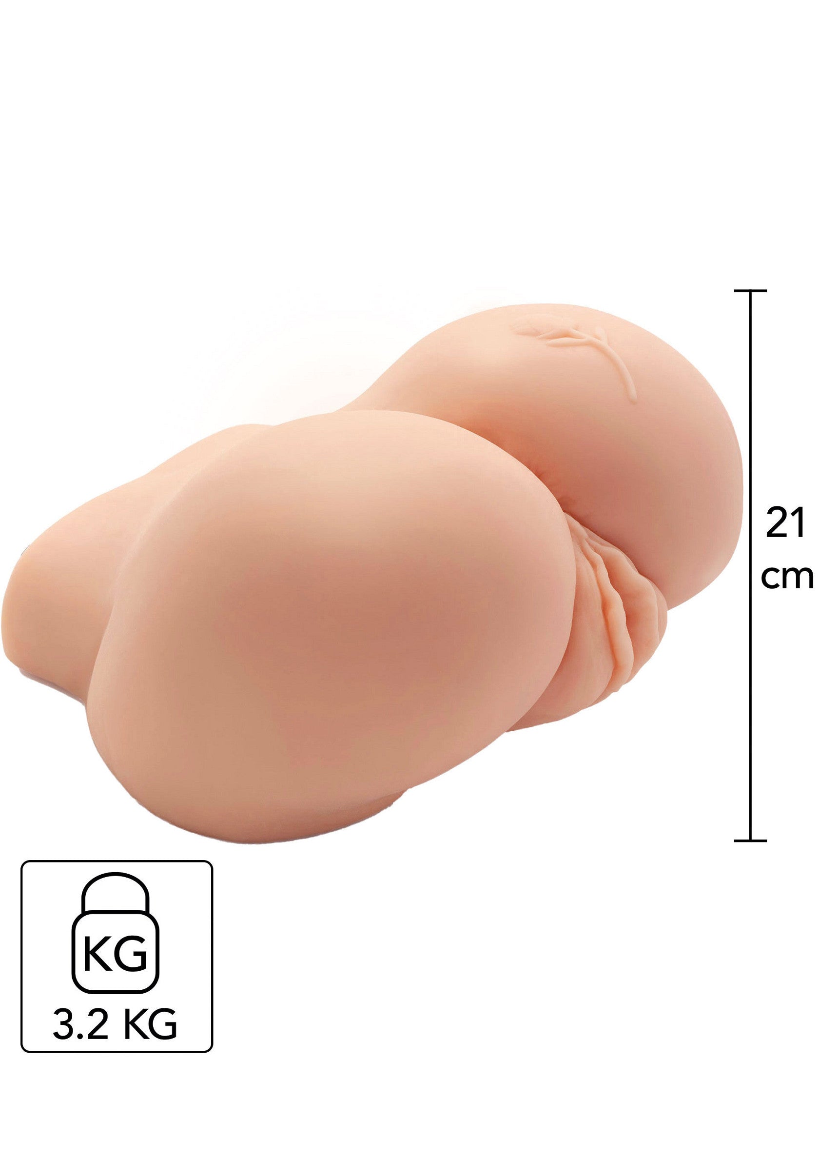 Fesses réalistes en silicone, 21cm de haut et pesant 3.2kg.; Realistische siliconen billen, 21cm hoog en 3.2kg zwaar.; Realistic silicone buttocks, 21cm tall and weighing 3.2kg.