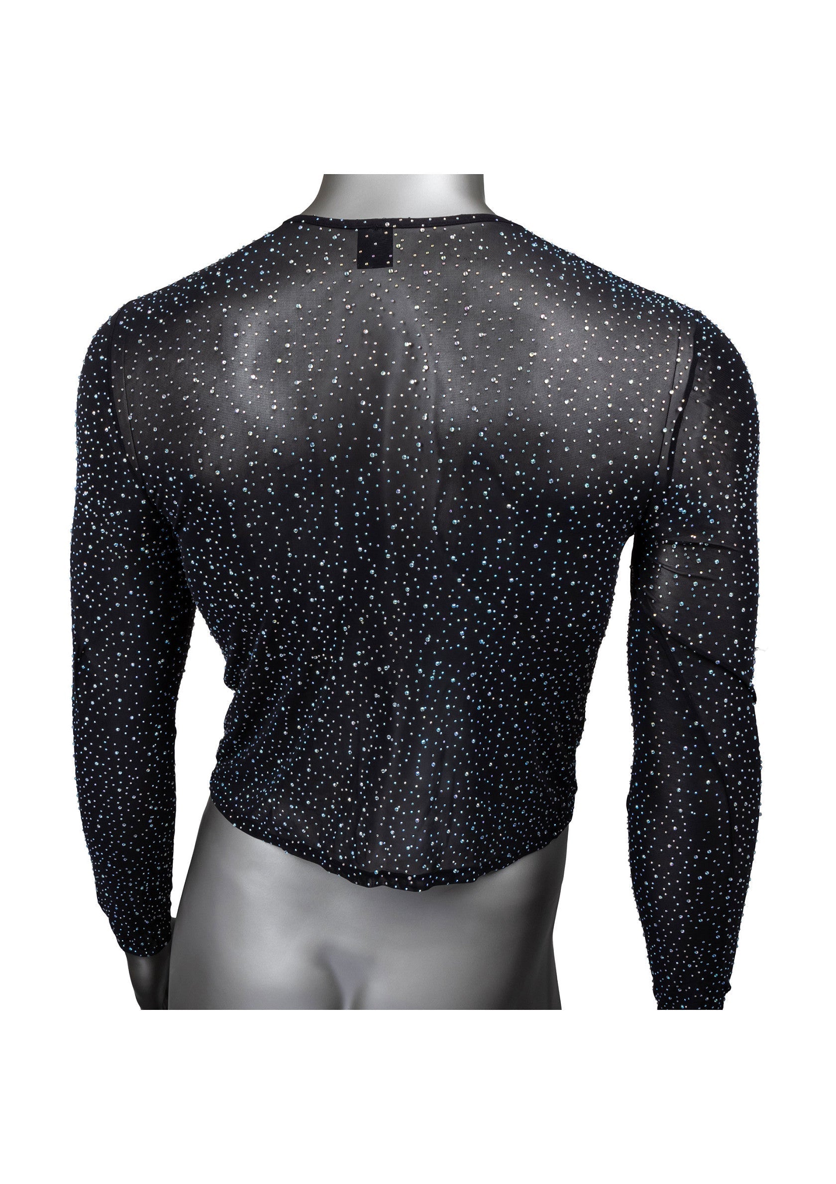 Haut à manches longues noir transparent à pois blancs; Zwarte lange mouwen top met witte stippen; Sheer black long-sleeve top with white dots