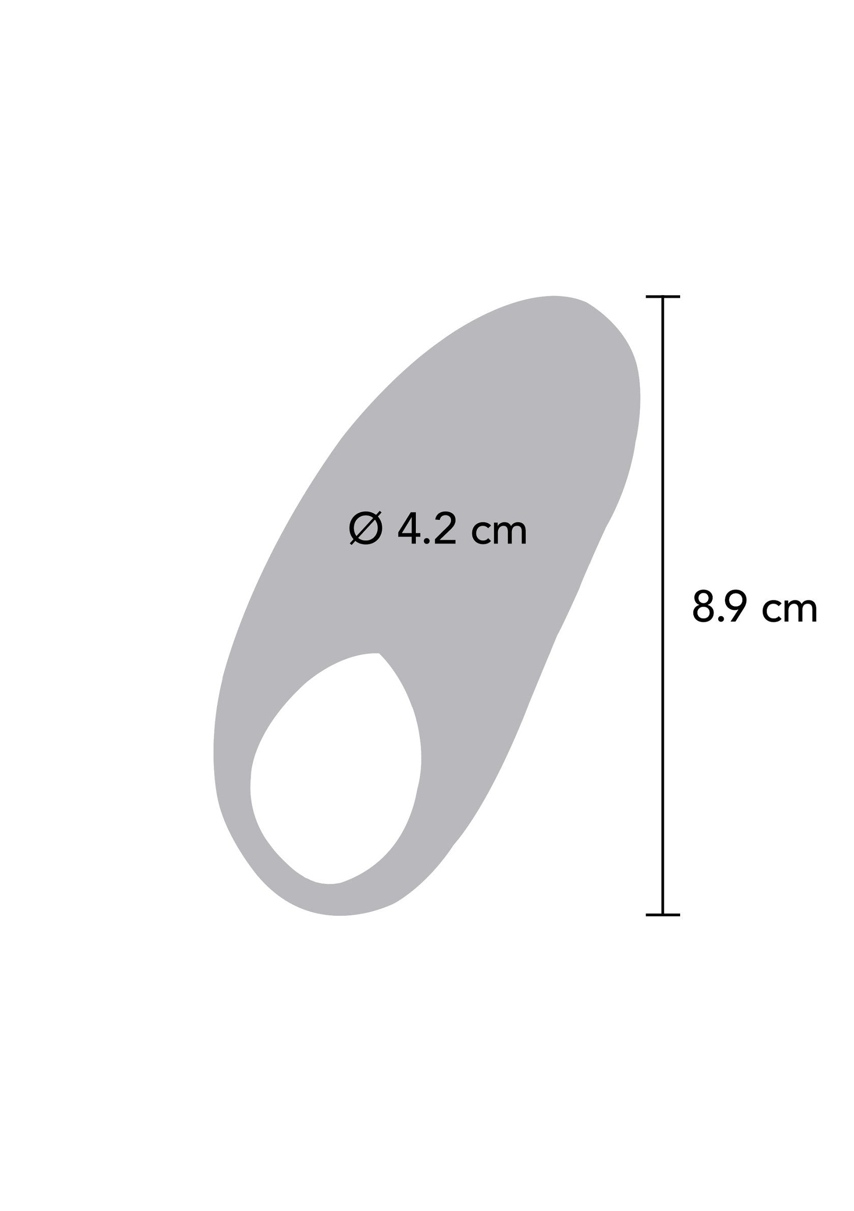 Schéma technique d'un anneau texturé, dimensions : 4.2 cm de diamètre et 8.9 cm de hauteur.; Technische tekening van een getextureerde ring, afmetingen: 4.2 cm diameter en 8.9 cm hoogte.; Technical drawing of a textured ring, dimensions: 4.2 cm diameter and 8.9 cm height.