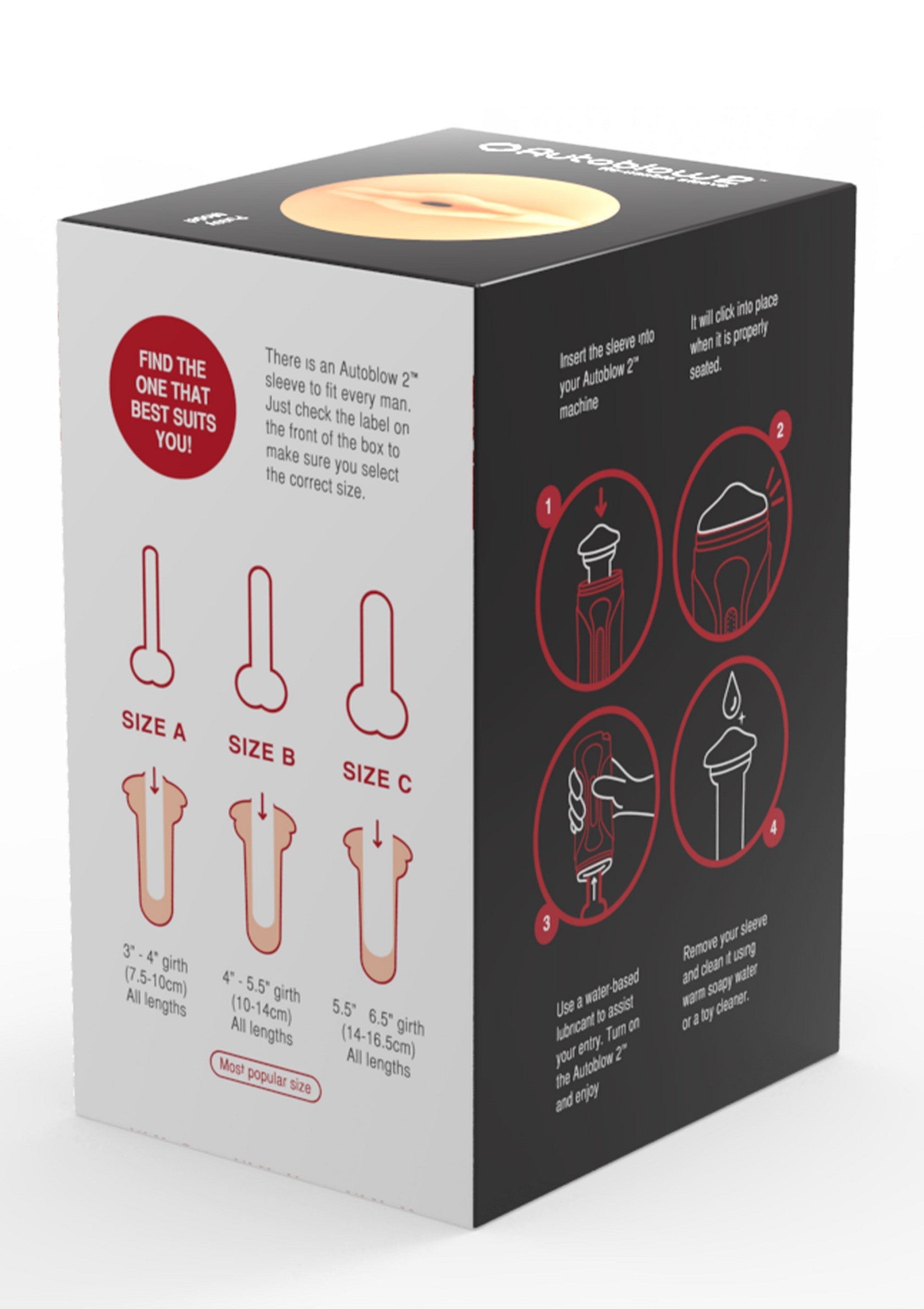 Boîte d'accessoires pour adultes avec guide des tailles. Trouvez votre taille idéale !; Accessoiresdoos voor volwassenen met maattabel. Vind jouw perfecte maat!; Adult accessory box with size guide. Find the one that best suits you!