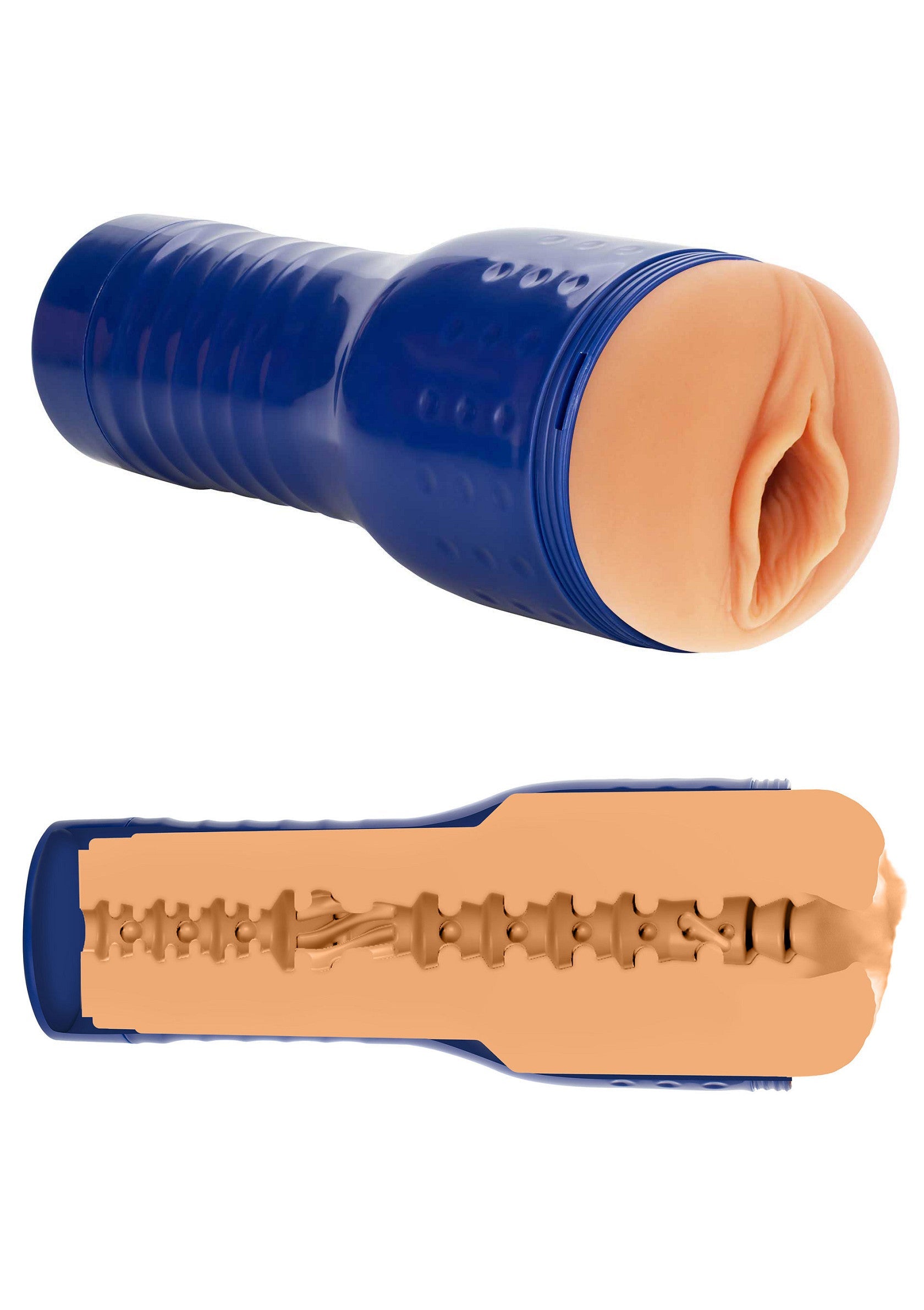 Manchon de plaisir texturé bleu pour une expérience intense et personnalisée. Masturbation masculine ultime.; Blauwe getextureerde masturbator voor een intense, persoonlijke ervaring. Ultieme mannelijke masturbatie.; Blue textured pleasure sleeve for an intense, personalized experience. Ultimate male masturbation.