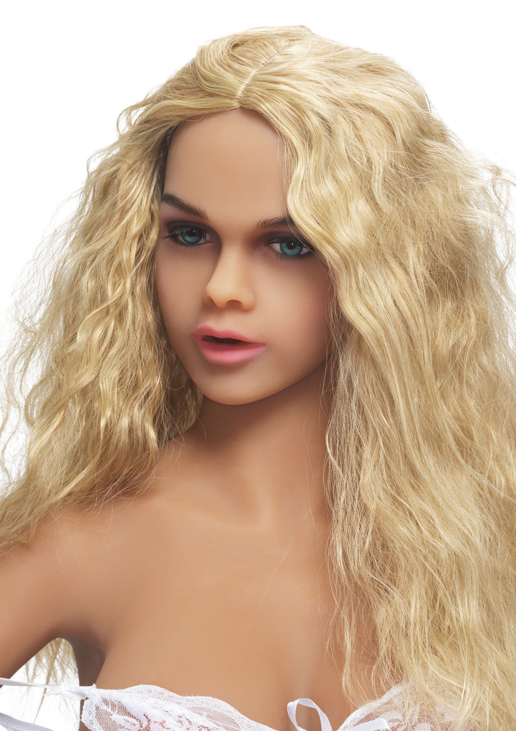 Tête de poupée réaliste blonde avec des yeux bleus pour une personnalisation unique. Trouvez la tête idéale pour votre projet !; Blonde realistische poppenhoofd met blauwe ogen voor unieke aanpassingen. Vind het ideale hoofd voor uw project!; Blonde realistic doll head with blue eyes for unique customization. Find the ideal head for your project!