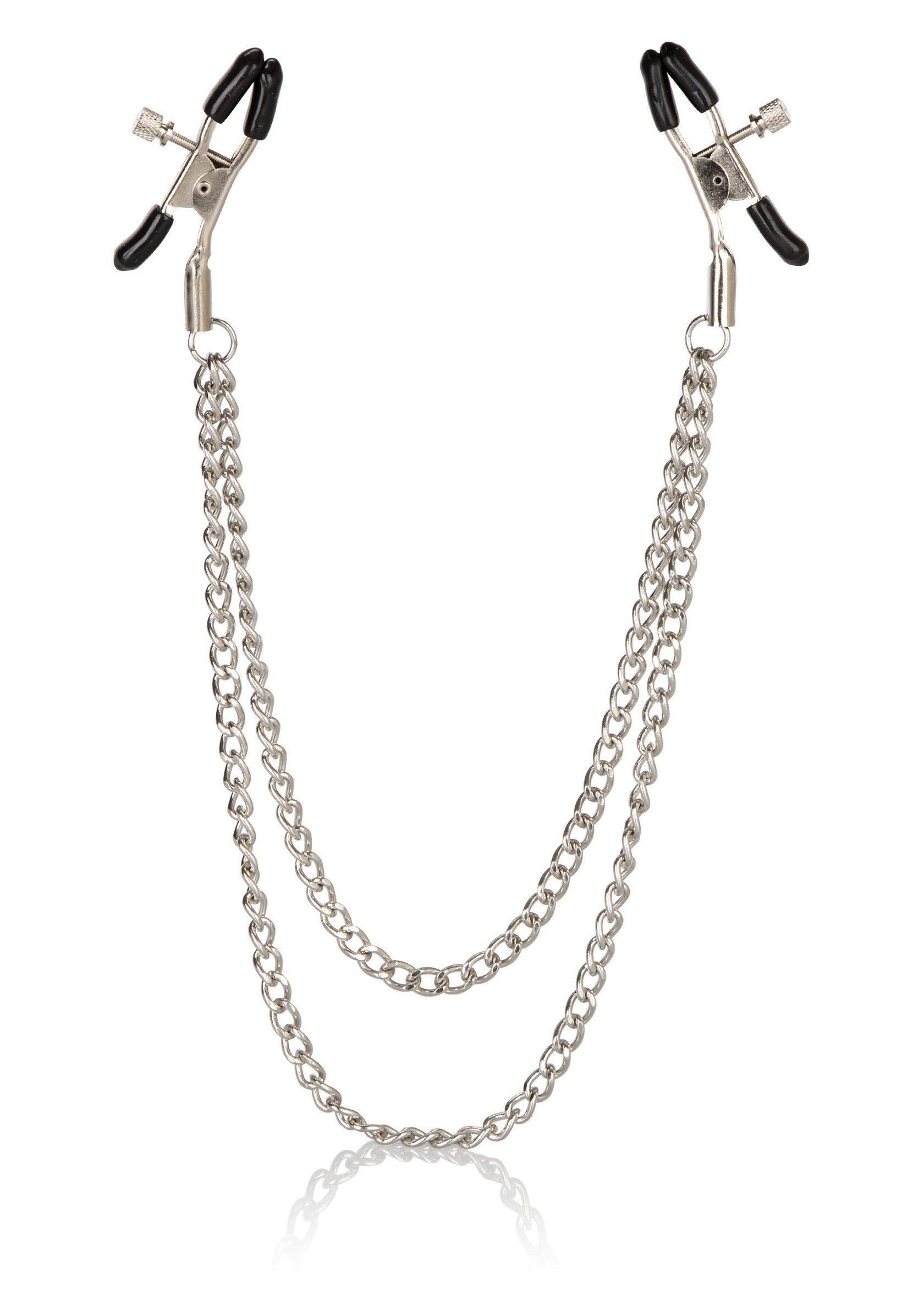 Pinces à tétons réglables avec chaîne. Accessoire de jeu pour adultes.; Verstelbare tepelklemmen met ketting. Speelgoed voor volwassenen.; Adjustable nipple clamps with chain. Adult play accessory.