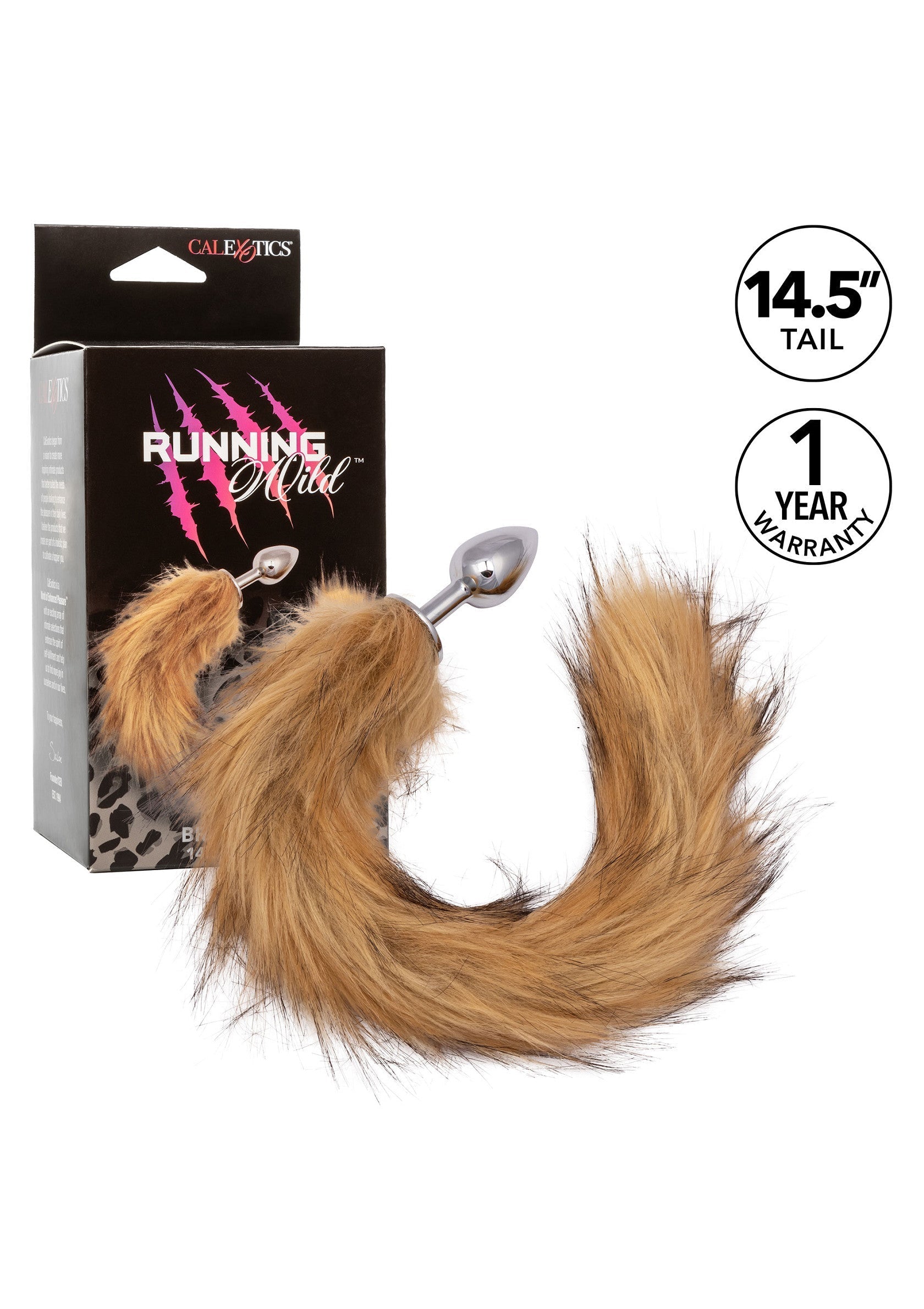 Queue en fourrure marron "Running Wild" avec plug anal en métal. Longueur : 36,8 cm (14,5"). Garantie 1 an.; Bruine "Running Wild" bontstaart met metalen anale plug. Lengte: 36,8 cm (14,5"). 1 jaar garantie.; Brown "Running Wild" fur tail with metal anal plug. Length: 14.5" (36.8 cm). 1 year warranty.