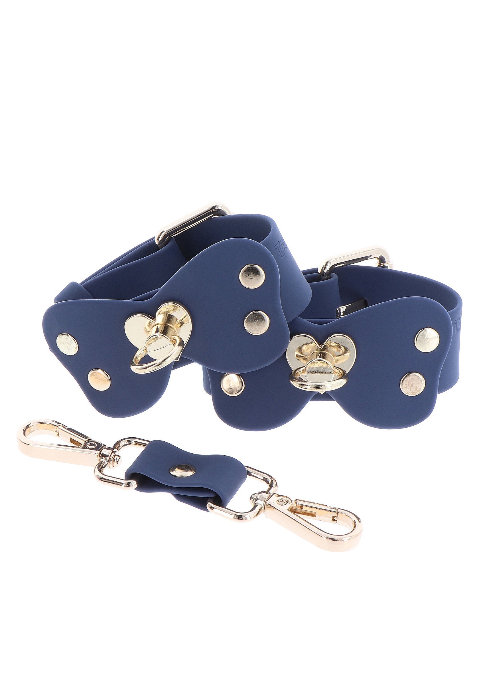 Bandoulière de sac bleu marine avec fermoir doré pour sacs à main et sacs à bandoulière.; Marineblauwe tasriem met gouden sluiting voor handtassen en schoudertassen.; Navy blue bag strap with gold-tone clasp for handbags and shoulder bags.