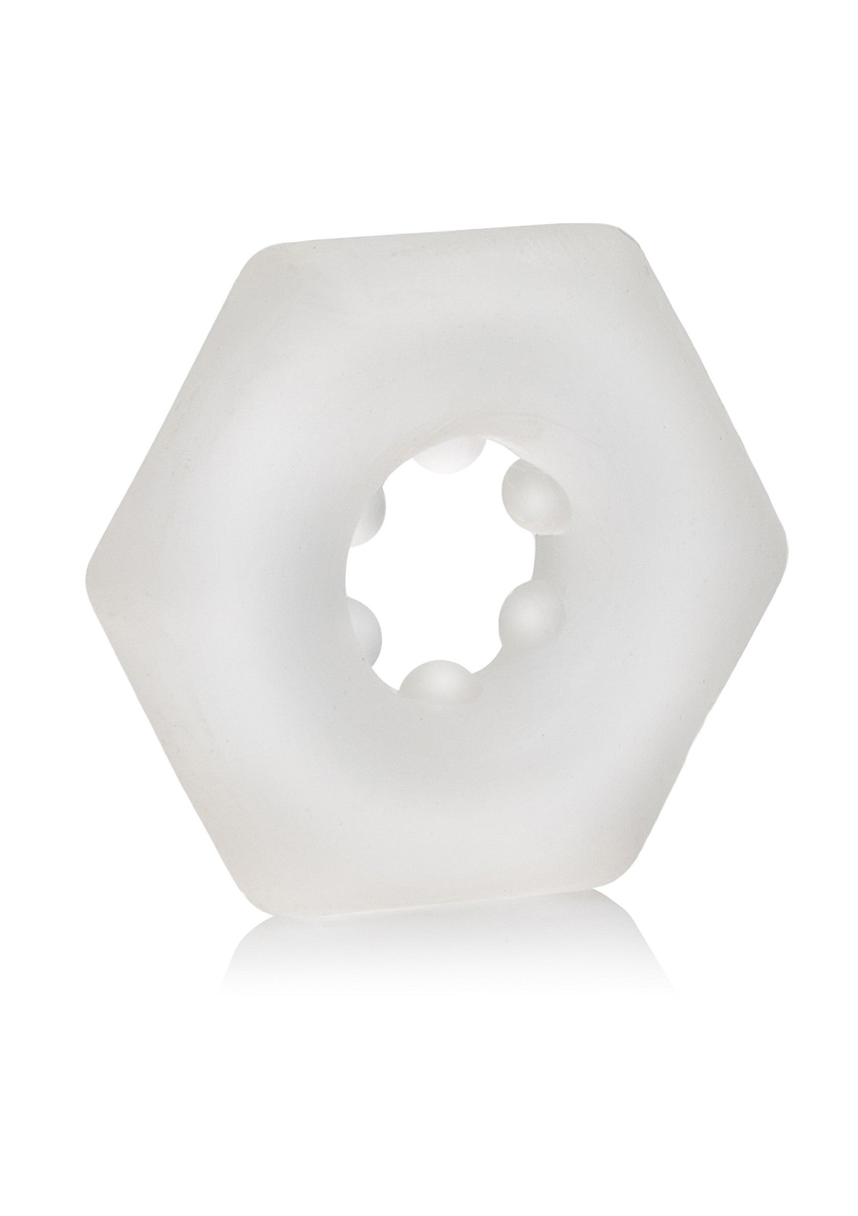 Anneau pénien texturé en silicone transparent pour une stimulation accrue.; Transparante siliconen penisring met textuur voor verhoogde stimulatie.; Textured clear silicone cock ring for enhanced stimulation.