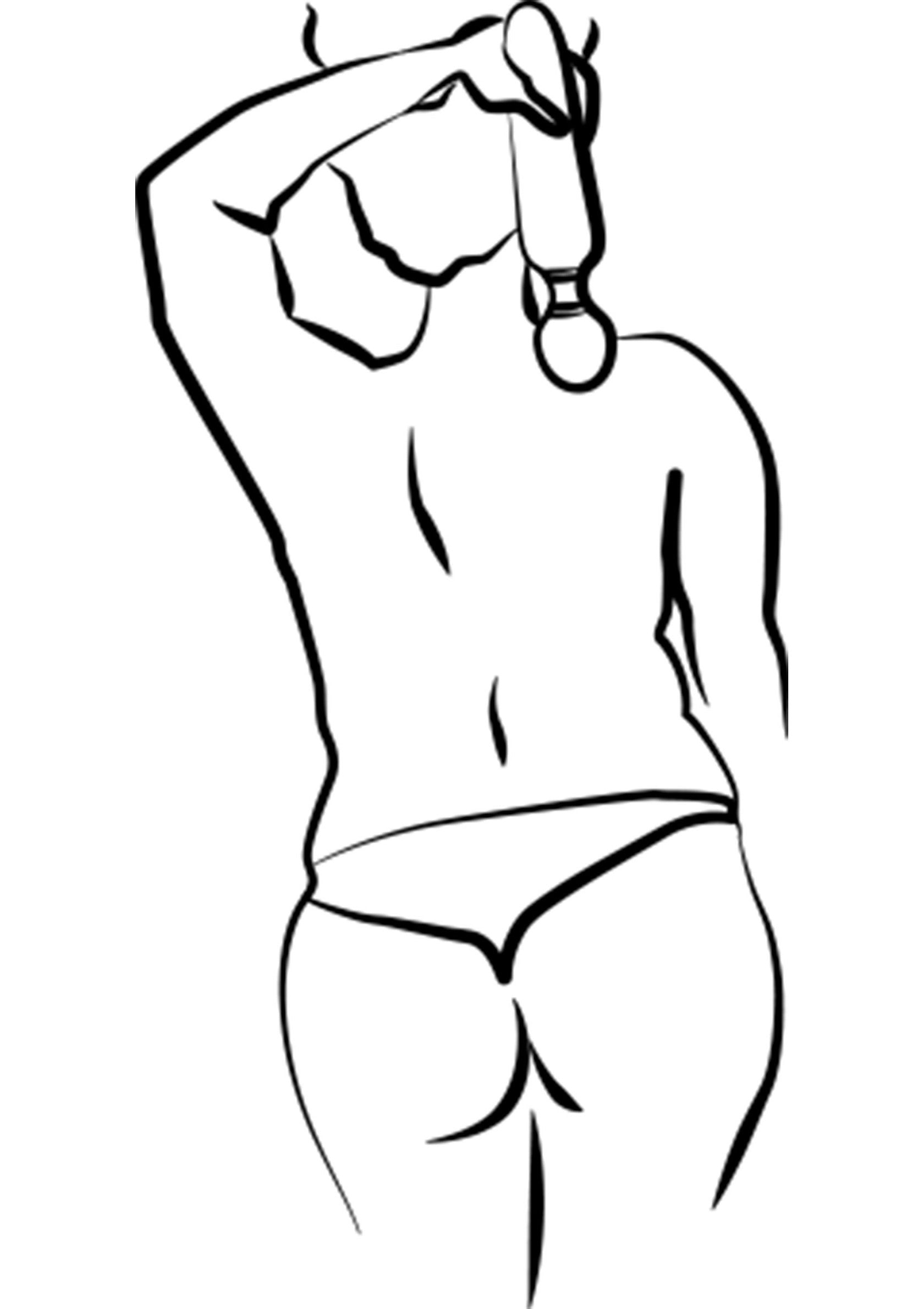 Illustration minimaliste d'une femme utilisant un masseur, idéale pour la détente et le bien-être.; Minimalistische illustratie van een vrouw die een massageapparaat gebruikt, ideaal voor ontspanning en welzijn.; Minimalist illustration of a woman using a massager, ideal for relaxation and well-being.