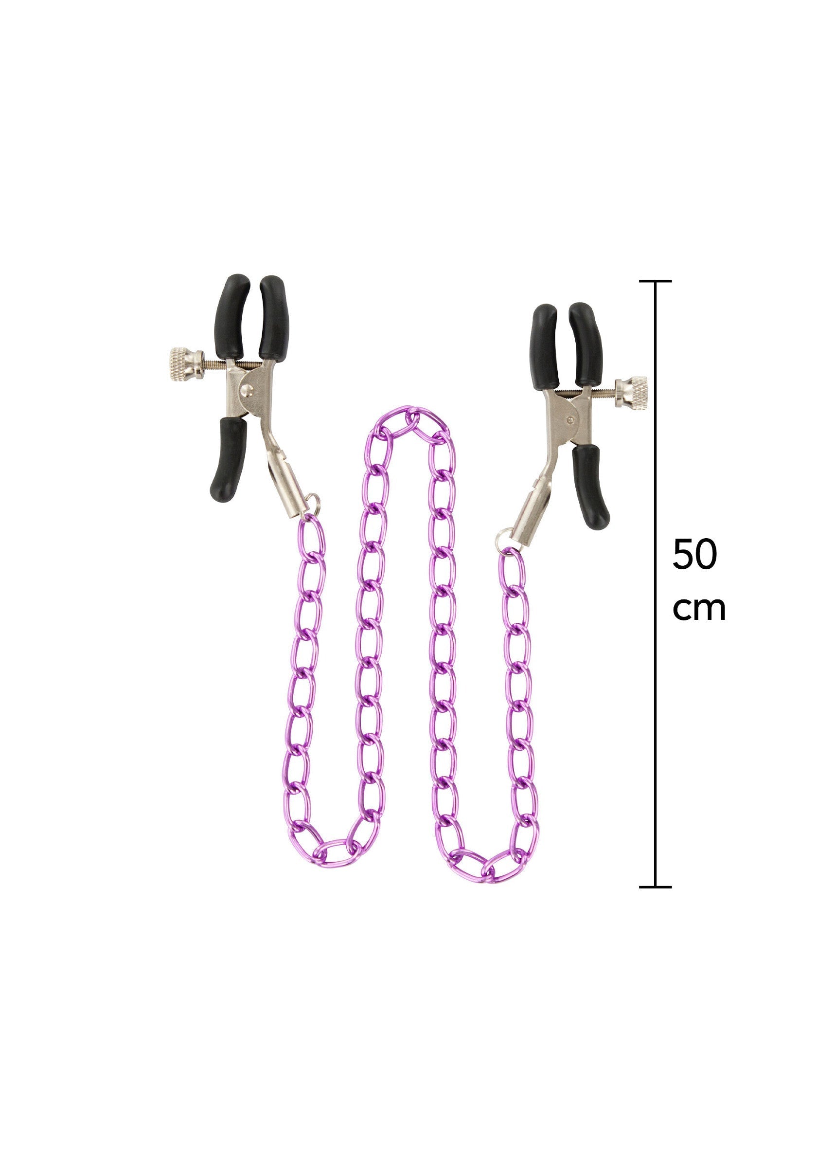 Pince-tétons avec chaîne rose de 50 cm. Accessoire de plaisir conçu pour pimenter votre vie amoureuse.; Tepelklemmen met roze ketting van 50 cm. Plezieraccessoire ontworpen om uw liefdesleven op te fleuren.; Nipple clamps with pink chain of 50 cm. Pleasure accessory designed to spice up your love life.