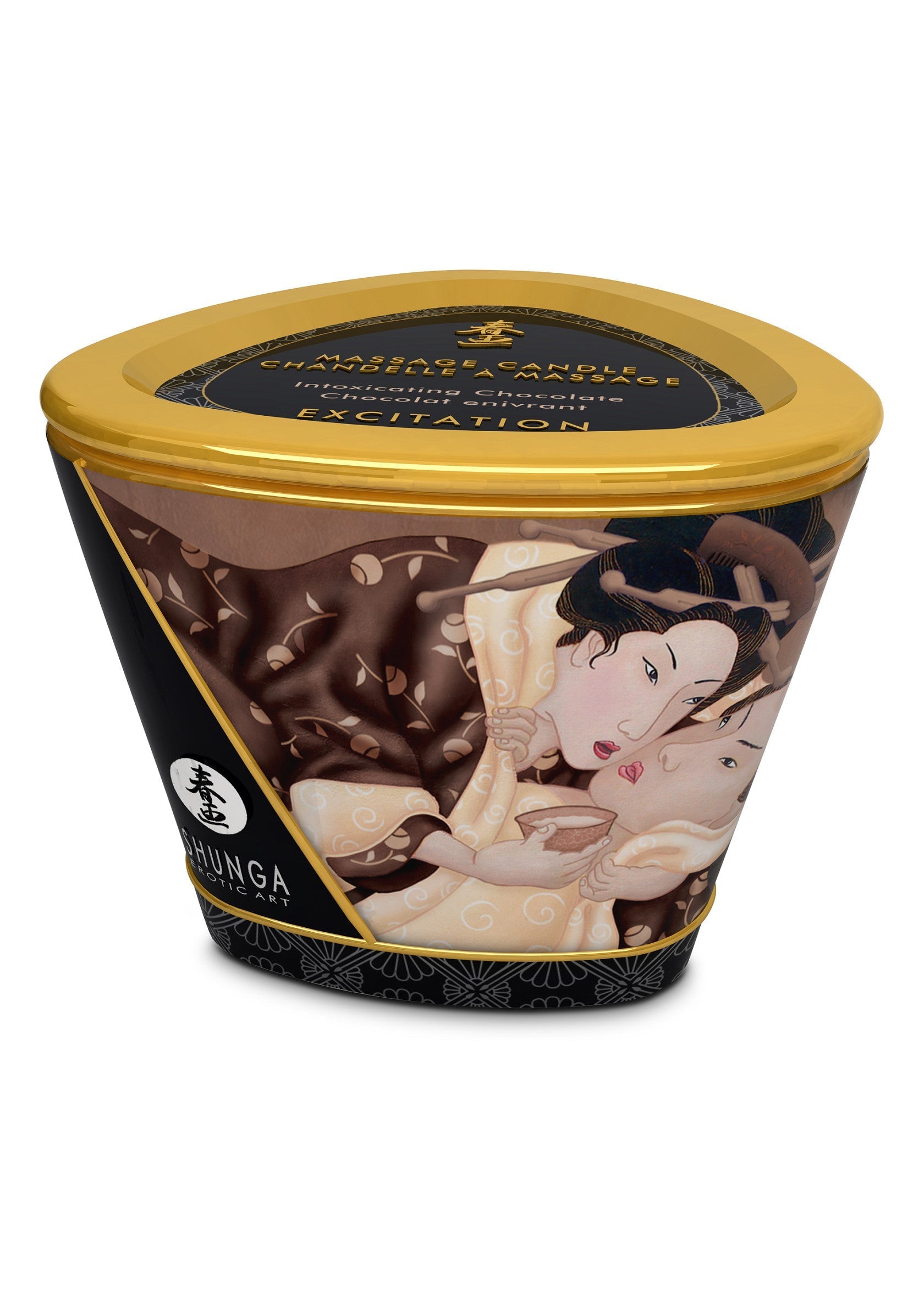 Bougie de massage Shunga Chocolat Solvant. Chauffez et profitez d'un massage sensuel au chocolat. ; Shunga massagekaars Chocolade Solvant. Verwarm en geniet van een sensuele massage met chocolade. ; Shunga Massage Candle Chocolate Solvant. Warm up and enjoy a sensual chocolate massage. 