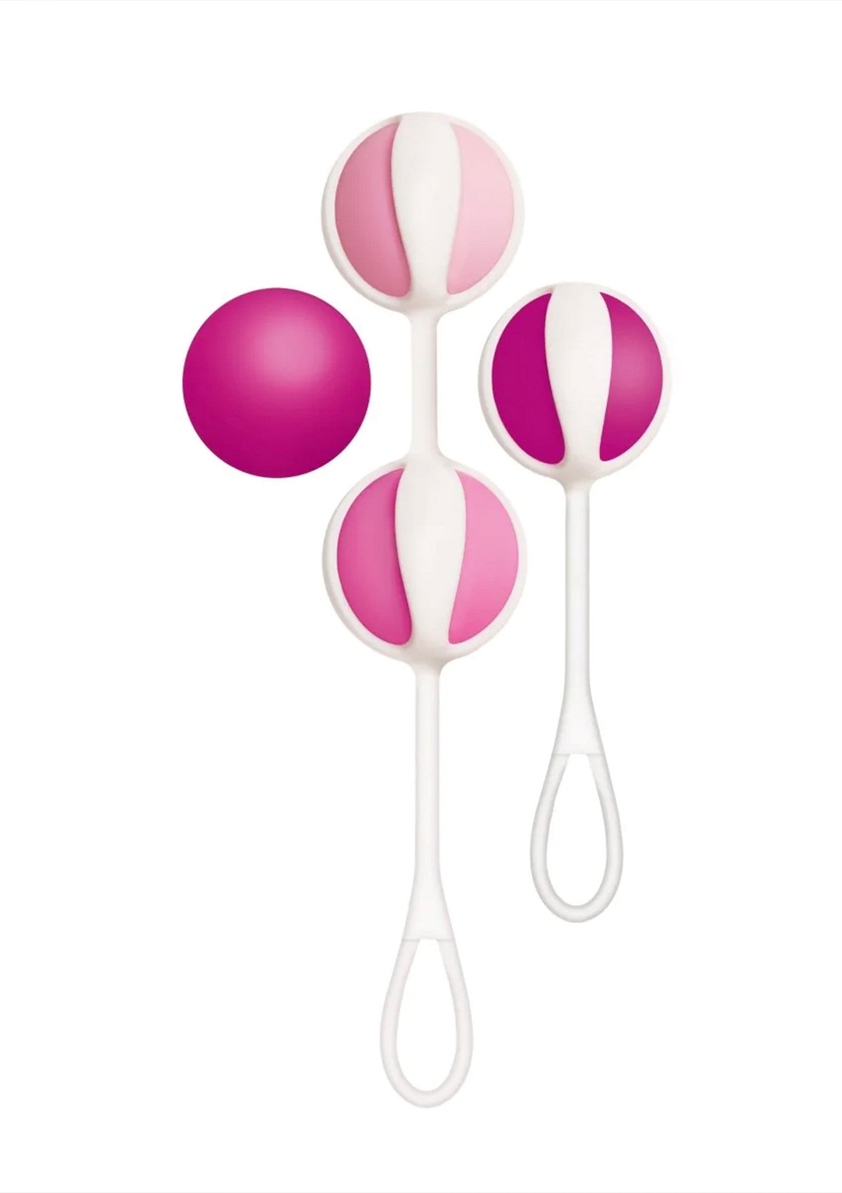 Oeufs de Kegel roses pour exercices du plancher pelvien et de la continence. Jouet intime pour femme. Améliore la tonicité musculaire vaginale.; Roze Kegelballen voor bekkenbodemoefeningen en continentie. Intiem speeltje voor vrouwen. Verbetert de vaginale spiertonus.; Pink Kegel balls for pelvic floor exercises and continence. Intimate toy for women. Improves vaginal muscle tone.