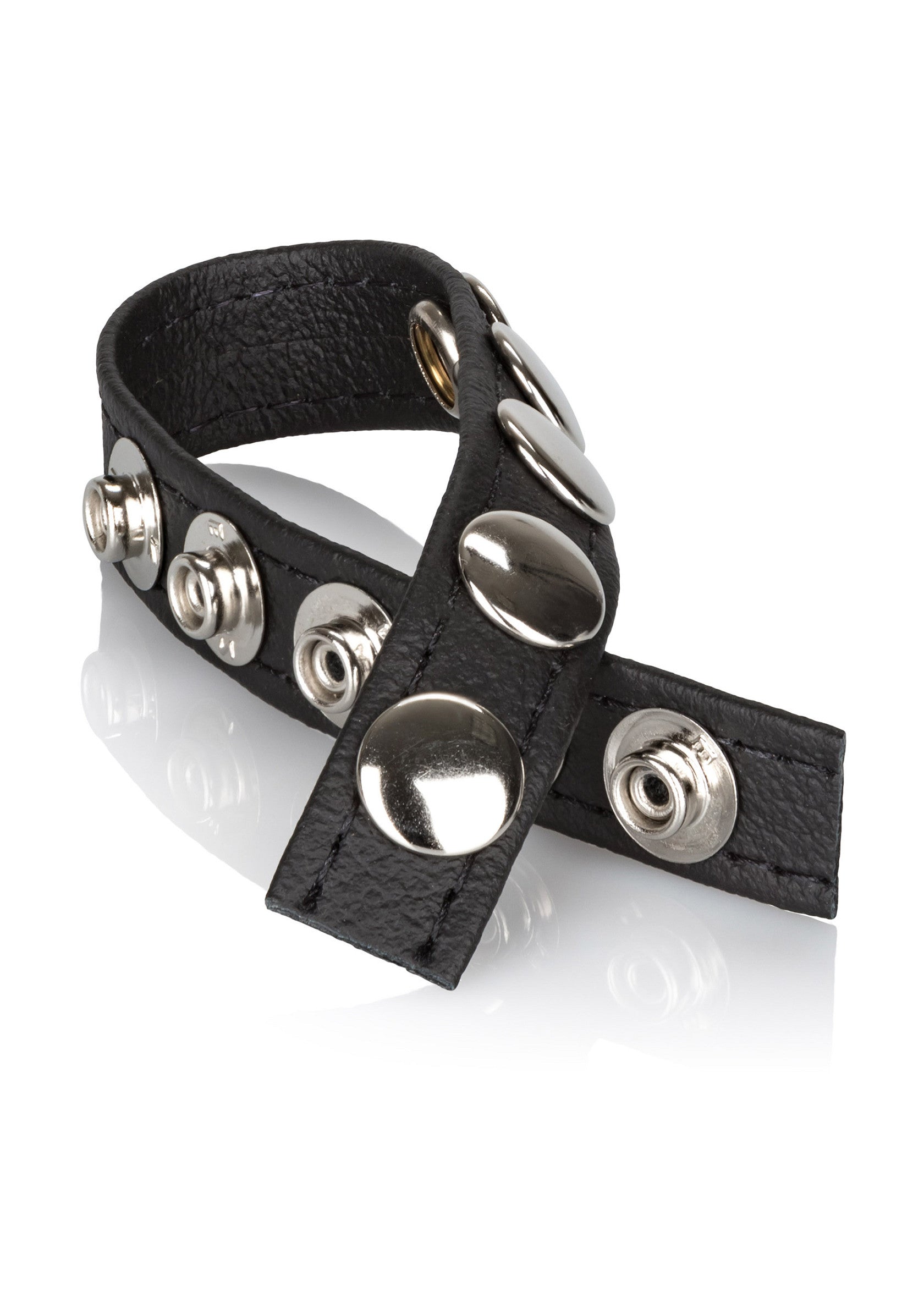Bracelet en cuir noir à boutons pression métalliques, accessoire tendance pour un look audacieux et moderne.; Zwarte leren armband met metalen drukknopen, een trendy accessoire voor een stoere en moderne look.; Black leather bracelet with metal snap fasteners, a trendy accessory for a bold and modern look.