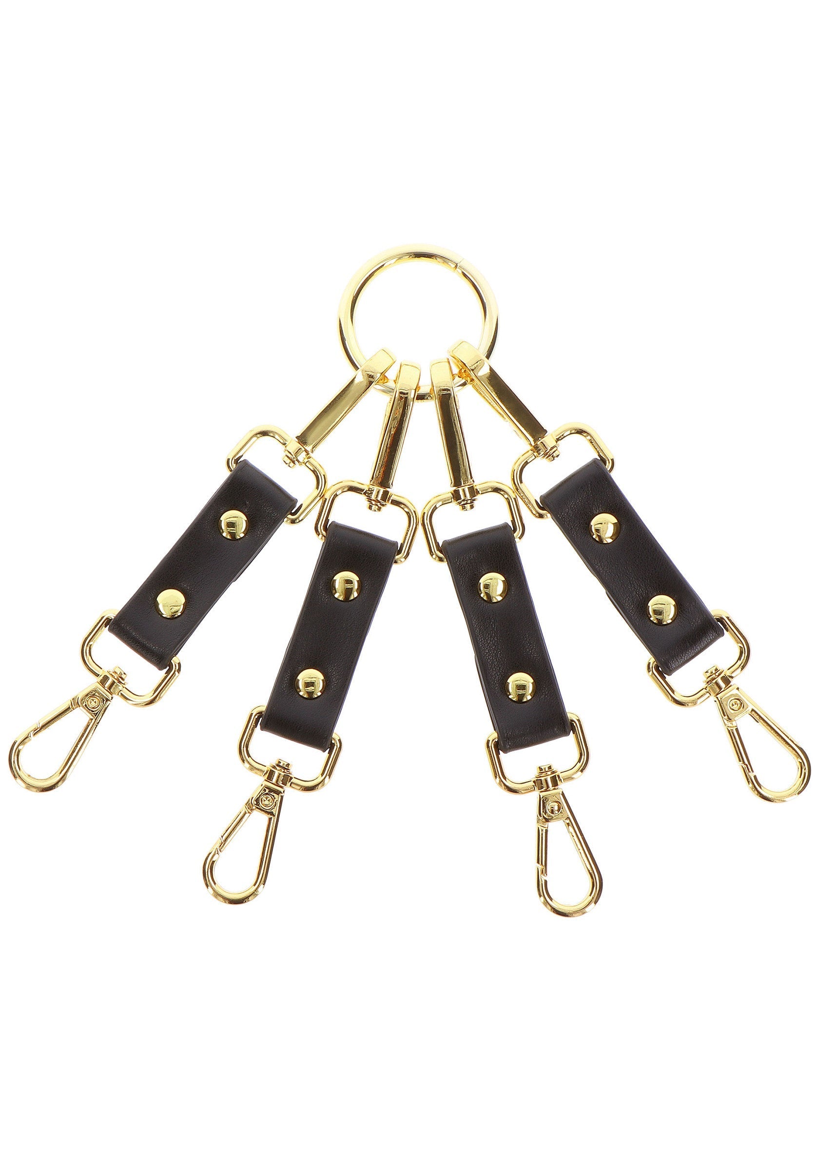 Porte-clés en cuir noir avec détails dorés. Accessoire élégant pour clés ou sacs.; Zwarte leren sleutelhanger met gouden details. Stijlvol accessoire voor sleutels of tassen.; Black leather keychain with gold accents. Stylish accessory for keys or bags.