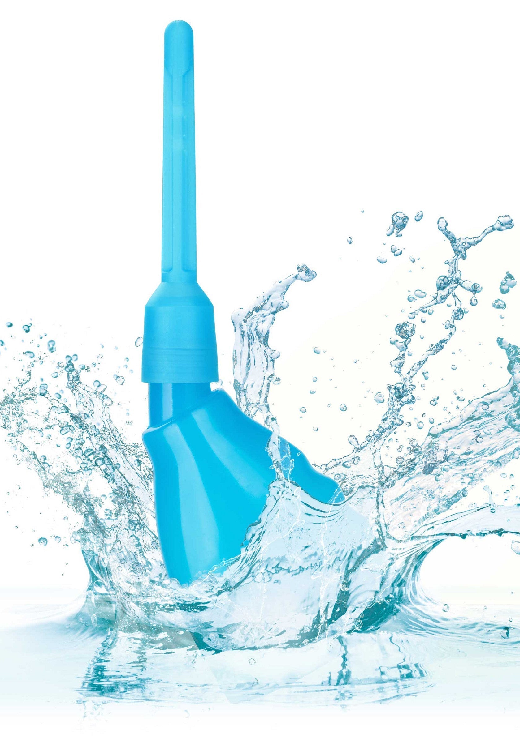 Douche vaginale bleue avec jet d'eau pour une hygiène intime optimale.; Blauwe vaginale douche met waterstraal voor optimale intieme hygiëne.; Blue vaginal douche with water spray for optimal intimate hygiene.
